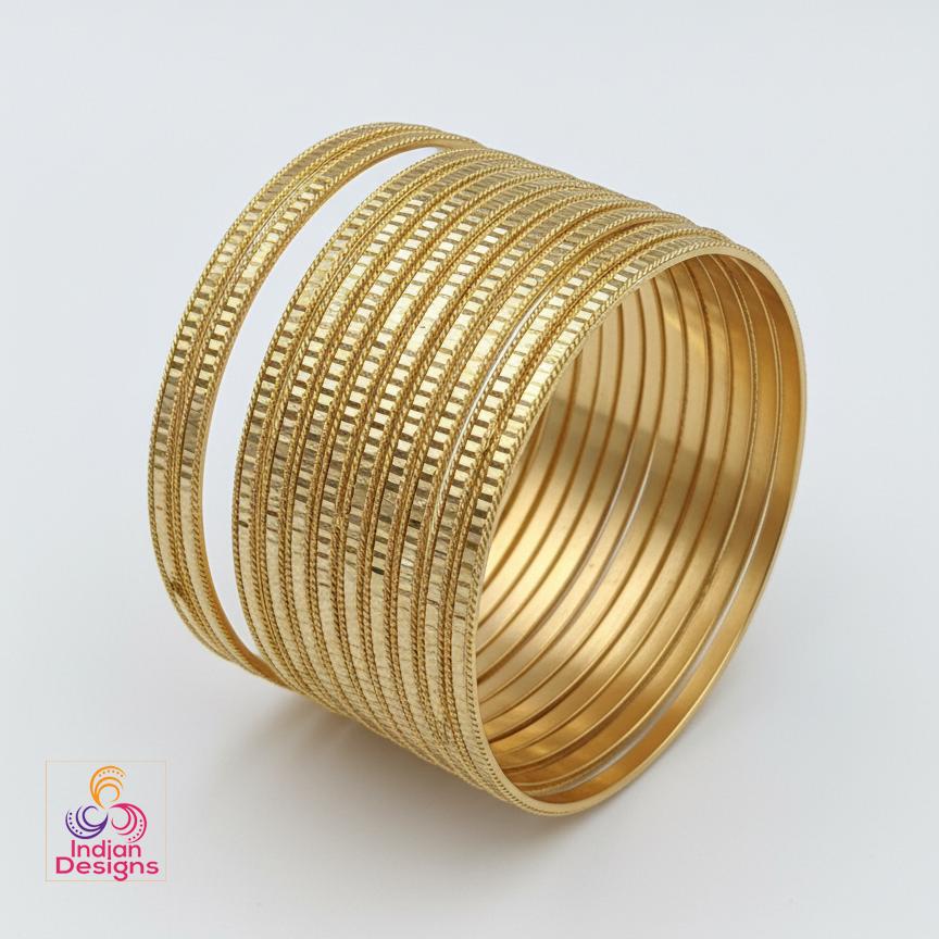 Gold-Plated Daily wear Bangle Bracelets set of 12| Traditional Indian Jewelry Wedding bangle set|Bollywood Designer Bangle set| Gift for her