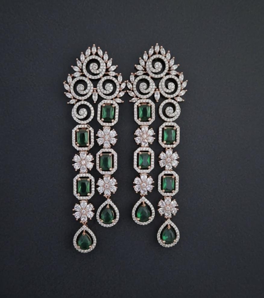Silver earrings women | AD Floral Drop Dangler Earrings | Swarovski drop and dangle earrings | CZ stones Bollywood earrings online shopping