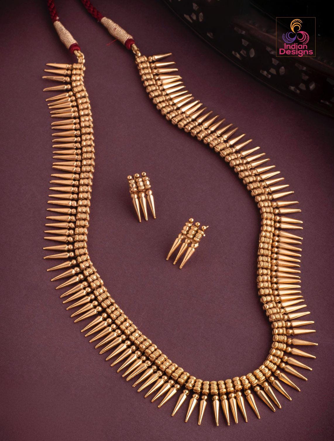 South Indian Mullai Mottu necklace and matching earrings| Kerala style Jasmin spike Necklace| Wedding Statement Necklace| Temple Jewelry