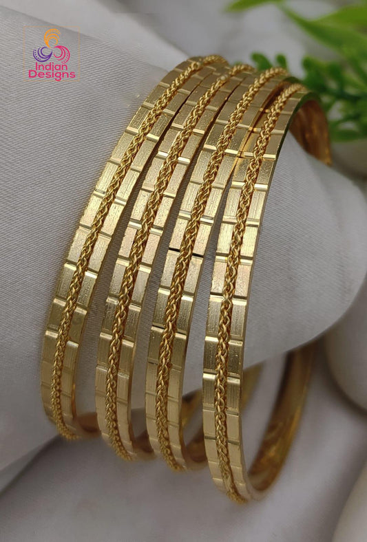 Gold Plated Daily wear Bangle set of 4| simple gold bangles| party wear Light weight Bangles| South Indian bangle set |Bollywood Bangle set