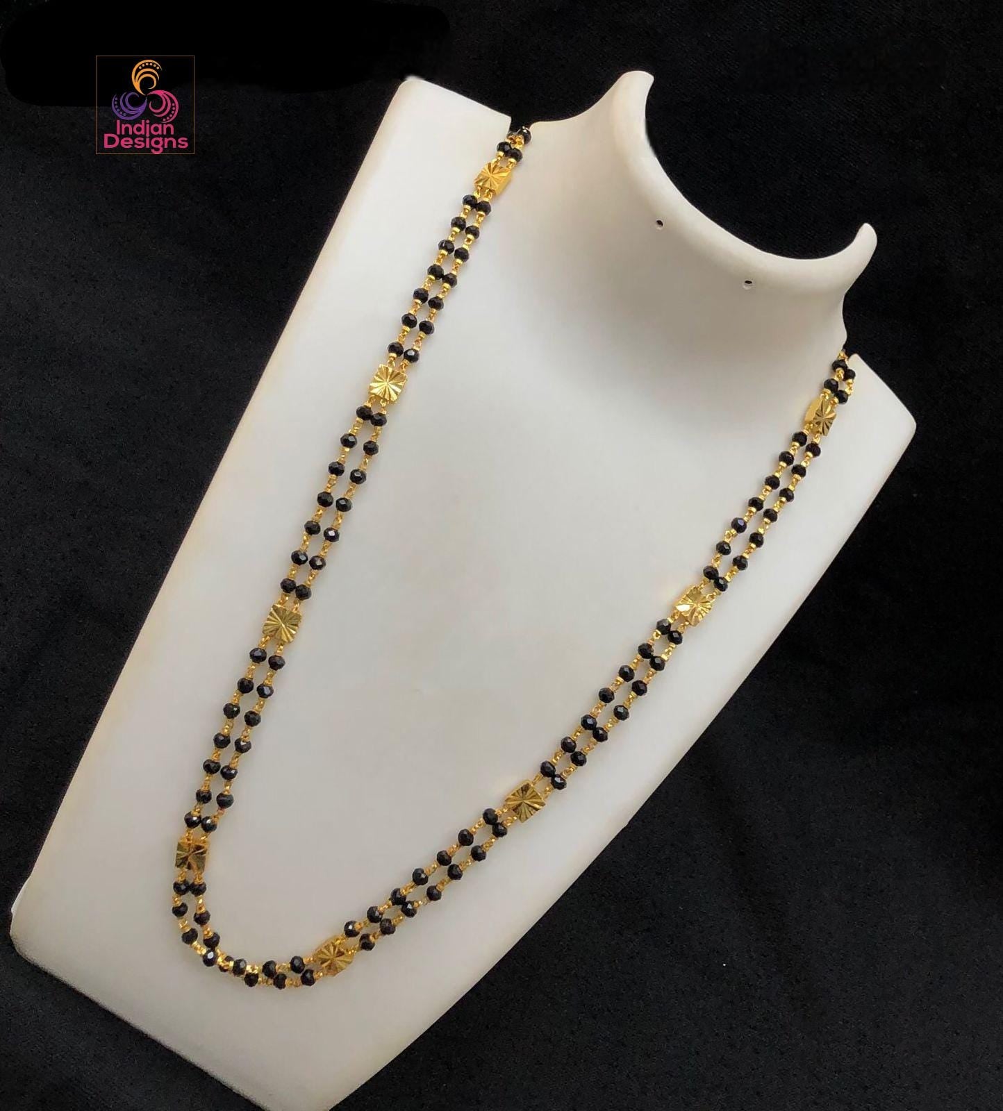 Double Layer Mangalsutra Chain| Gold Finish Daily Wear Long Bead Chain| Black Beads & Pearl Beads mala| Traditional South Indian Jewelry|