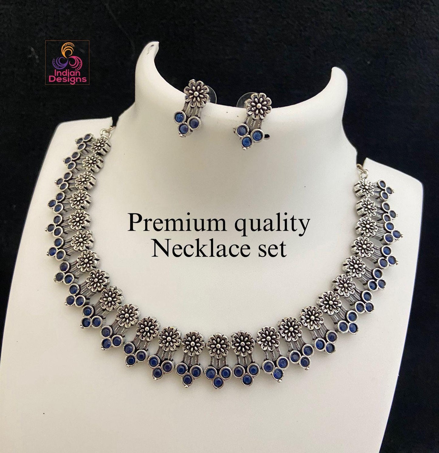 Indian Oxidized Choker Necklace Earring set| Oxidized German Silver Jewelry| Antique Necklace with Earrings by Indian Designs| Gift for her