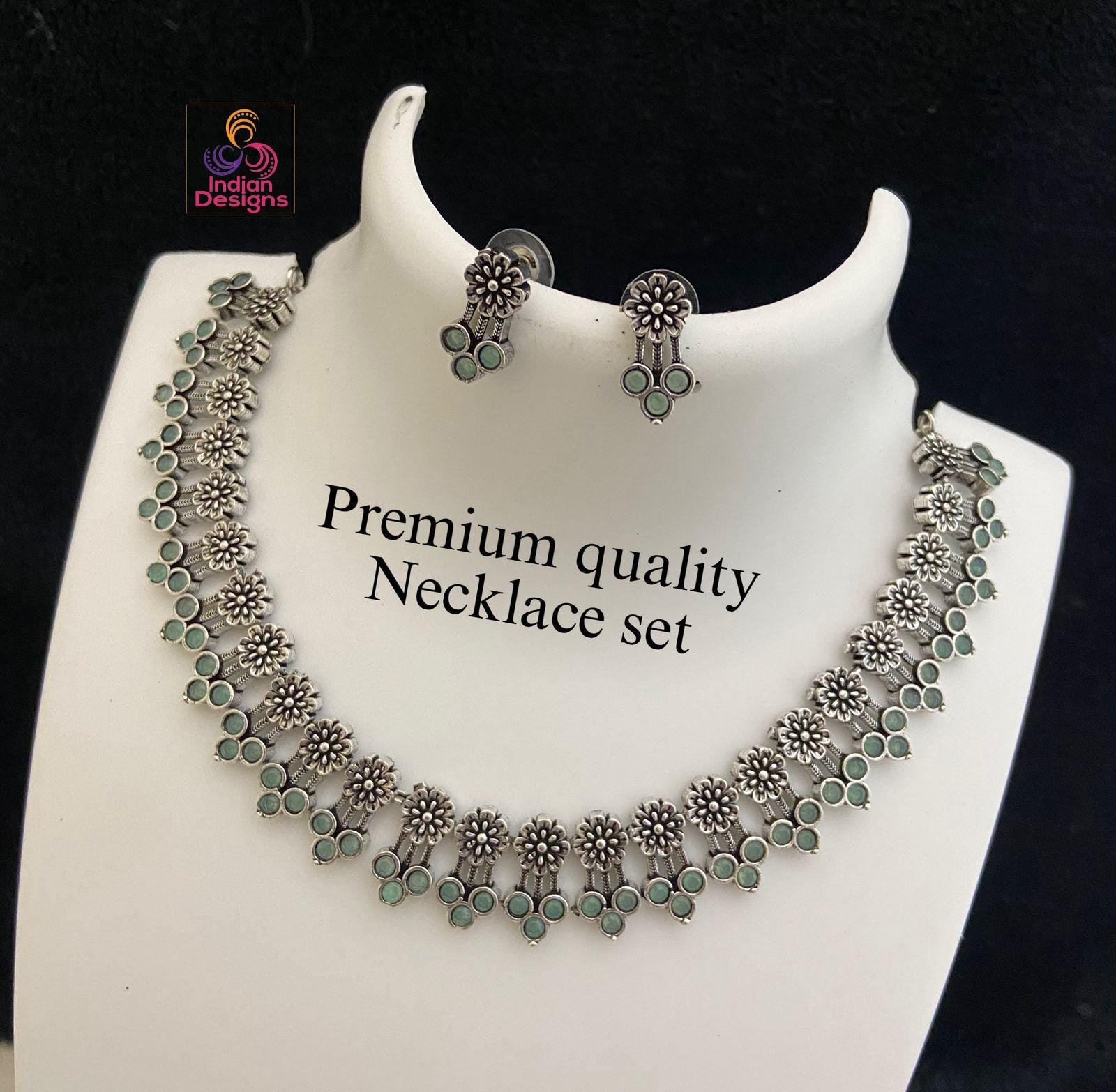 Indian Oxidized Choker Necklace Earring set| Oxidized German Silver Jewelry| Antique Necklace with Earrings by Indian Designs| Gift for her