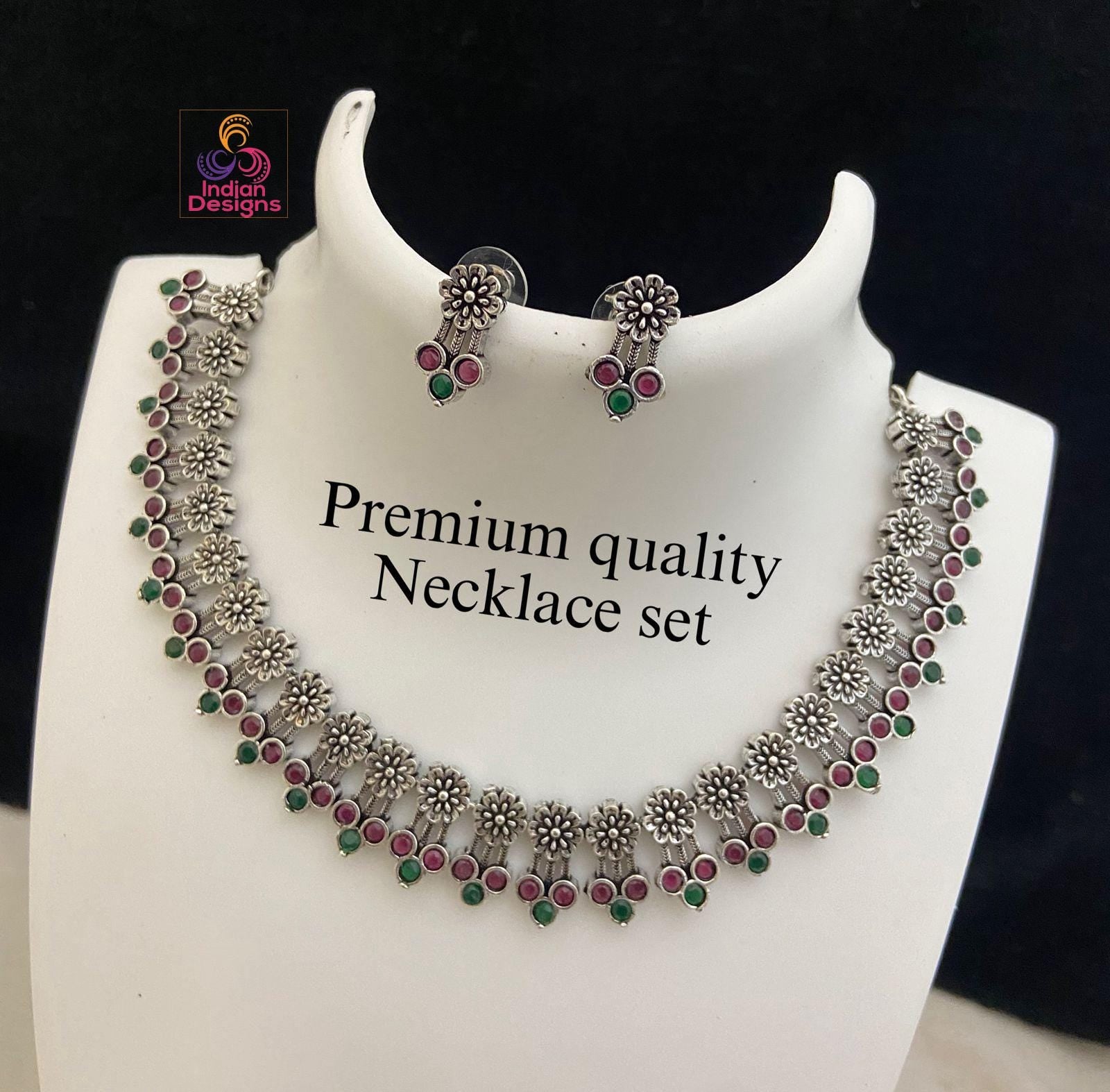 Indian Oxidized Choker Necklace Earring set| Oxidized German Silver Jewelry| Antique Necklace with Earrings by Indian Designs| Gift for her