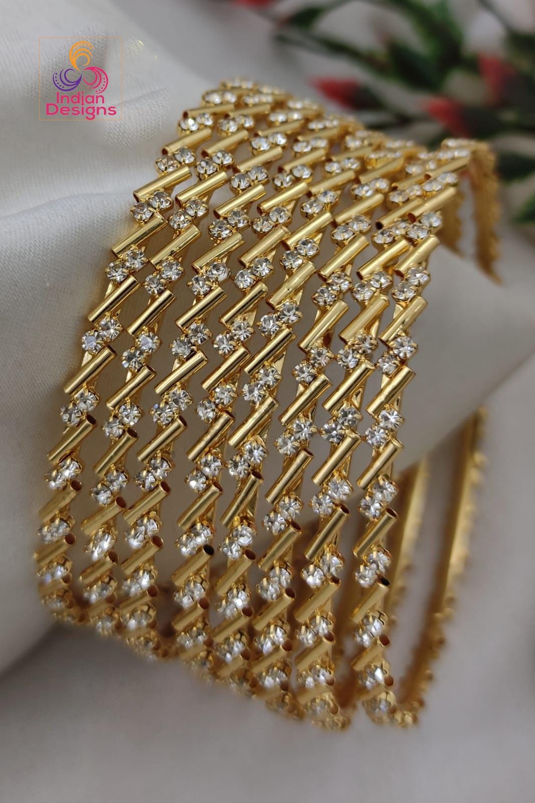 One gram Gold Daily wear Bangles set of 8| American Diamond Gold stone Crystal Wedding bangle set |Bollywood style Bangle set| Gift for her