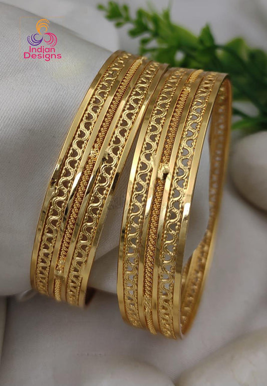 One gram Gold Traditional Bangles set of 2| Lightweight Temple-Style Bangles| Gold bangle Designs| Party wear South Indian bangle set