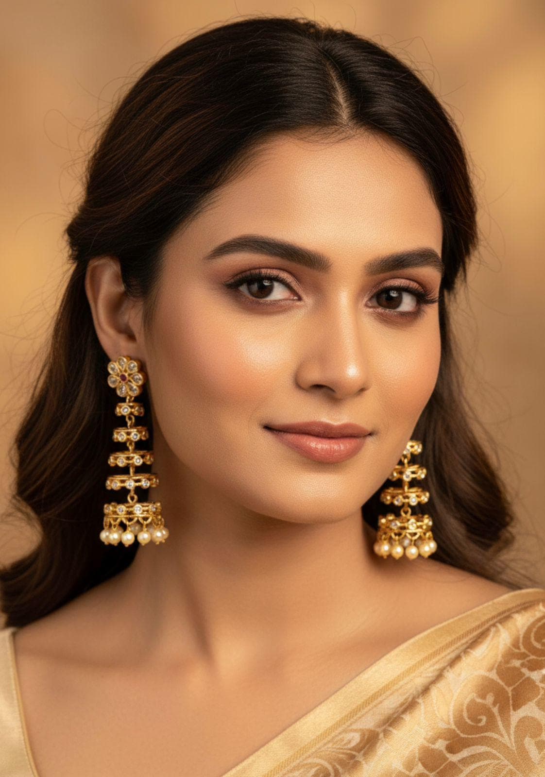 Gold Plated Jhumka Earrings| Kundan Floral Tops with Pearl Drops| Lightweight Indian Wedding Jewelry| Ruby & Emerald Variants| Gift for her