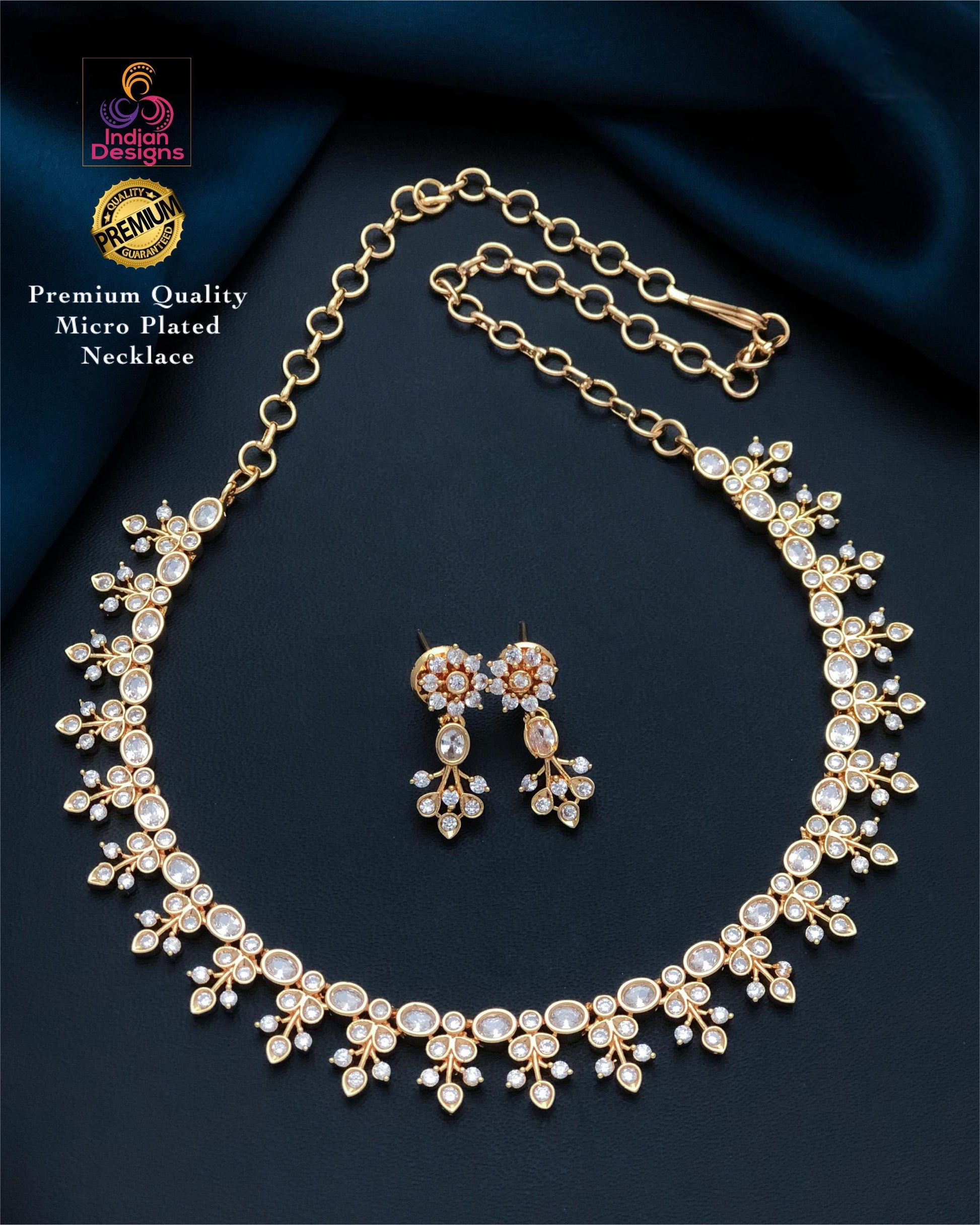 American Diamond Ruby Green Necklace Set| Matte Finish CZ Jewelry with Pearl Drop| Wedding & Party Wear Necklace Earring Combo|Gift for her