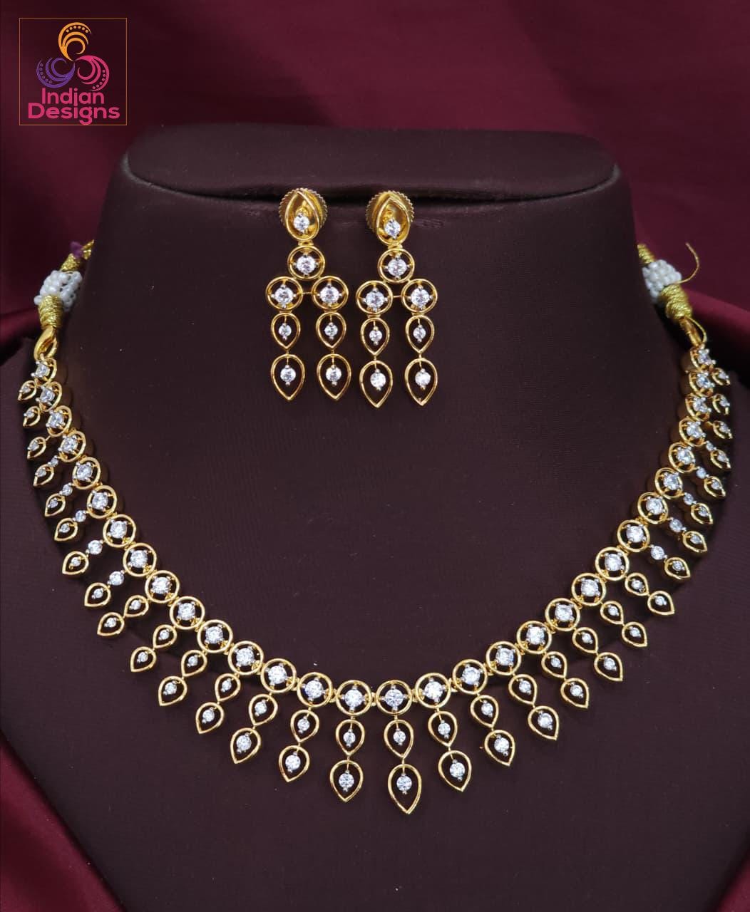 AD stone Choker necklace and Earrings| Statement necklace| Lightweight party wear Jewelry| Indian Wedding jewelry| Gift for her