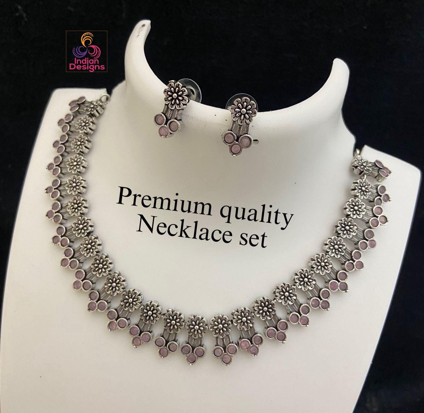 Indian Oxidized Choker Necklace Earring set| Oxidized German Silver Jewelry| Antique Necklace with Earrings by Indian Designs| Gift for her