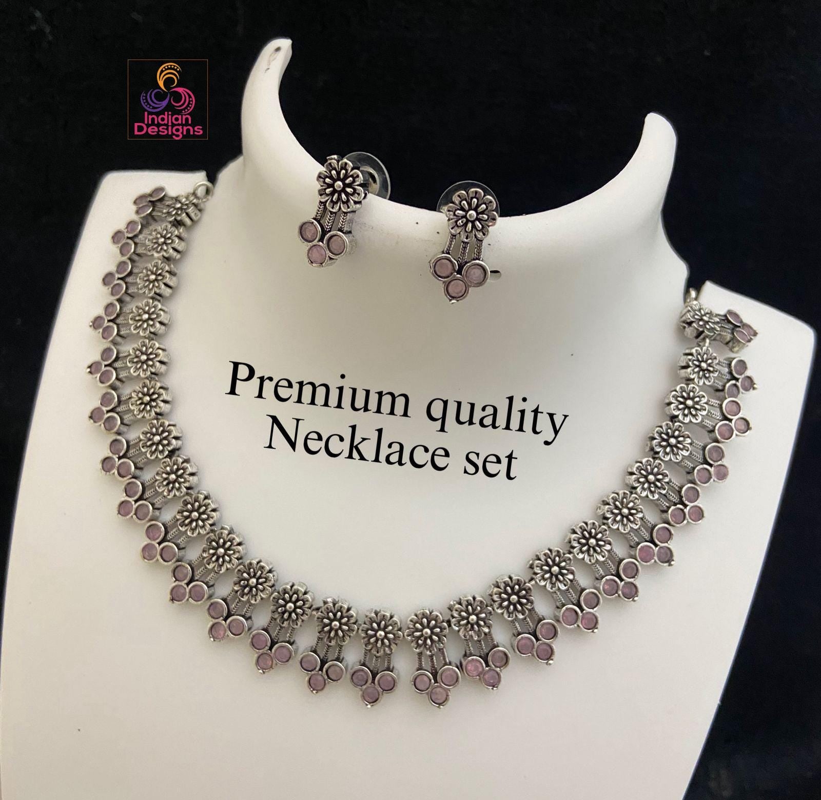 Indian Oxidized Choker Necklace Earring set| Oxidized German Silver Jewelry| Antique Necklace with Earrings by Indian Designs| Gift for her