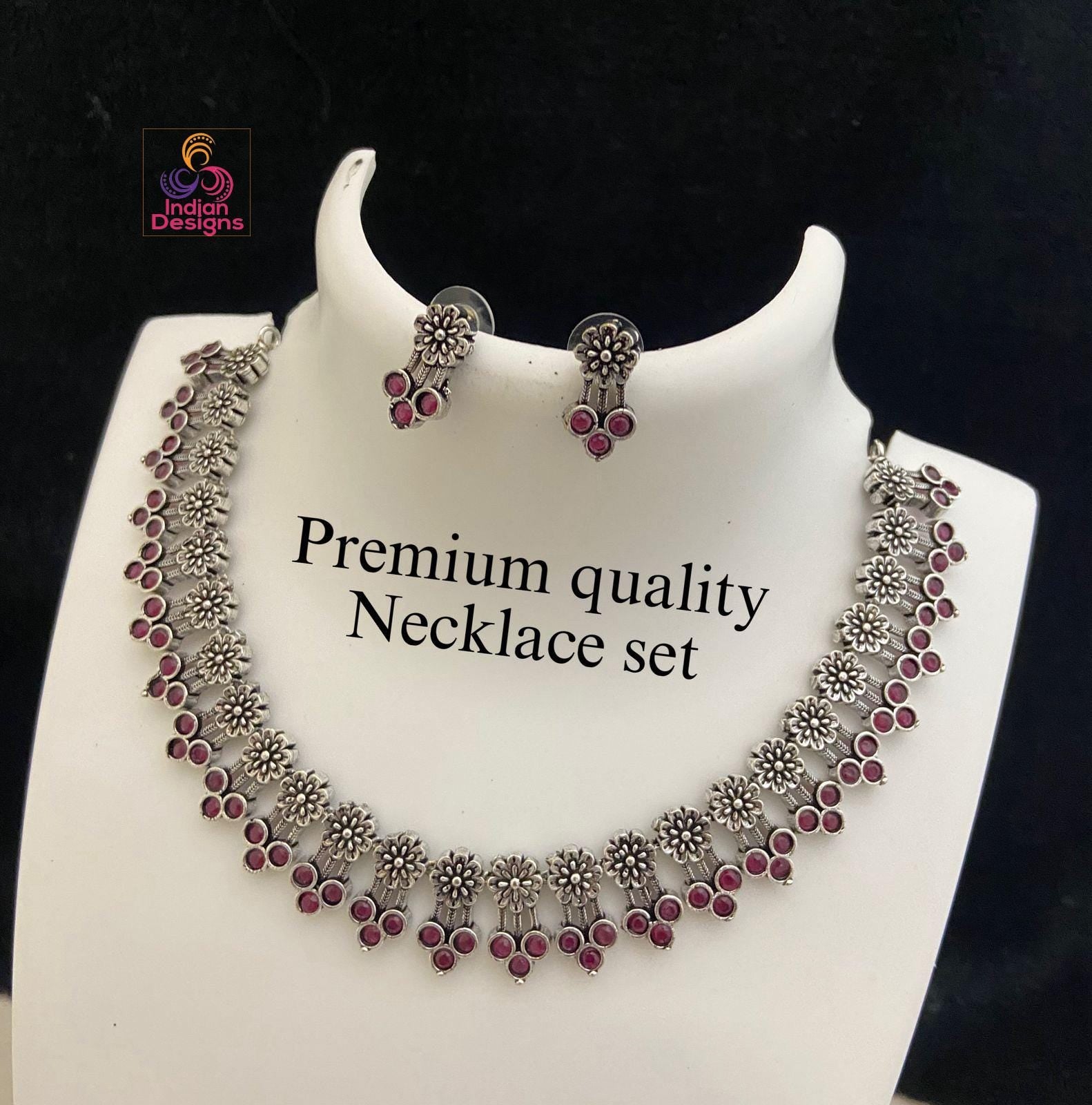 Indian Oxidized Choker Necklace Earring set| Oxidized German Silver Jewelry| Antique Necklace with Earrings by Indian Designs| Gift for her