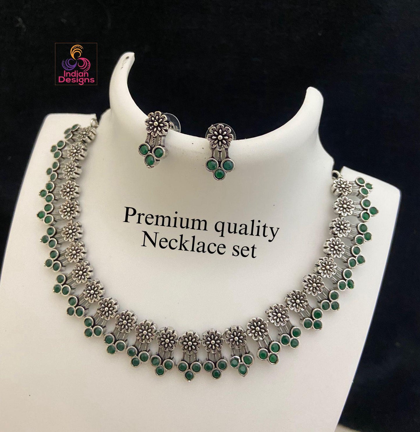 Indian Oxidized Choker Necklace Earring set| Oxidized German Silver Jewelry| Antique Necklace with Earrings by Indian Designs| Gift for her