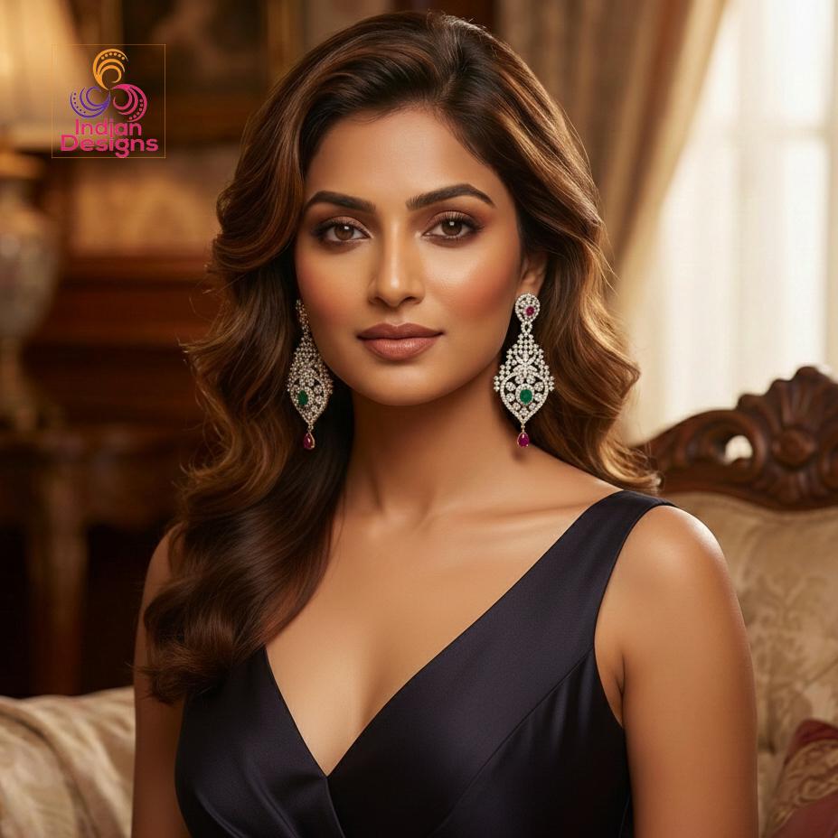 Long CZ Statement Earrings| Wedding party wear Earrings| Indian bridal jewelry| Bollywood Jewelry| Indian Designs Earrings| Gift for her