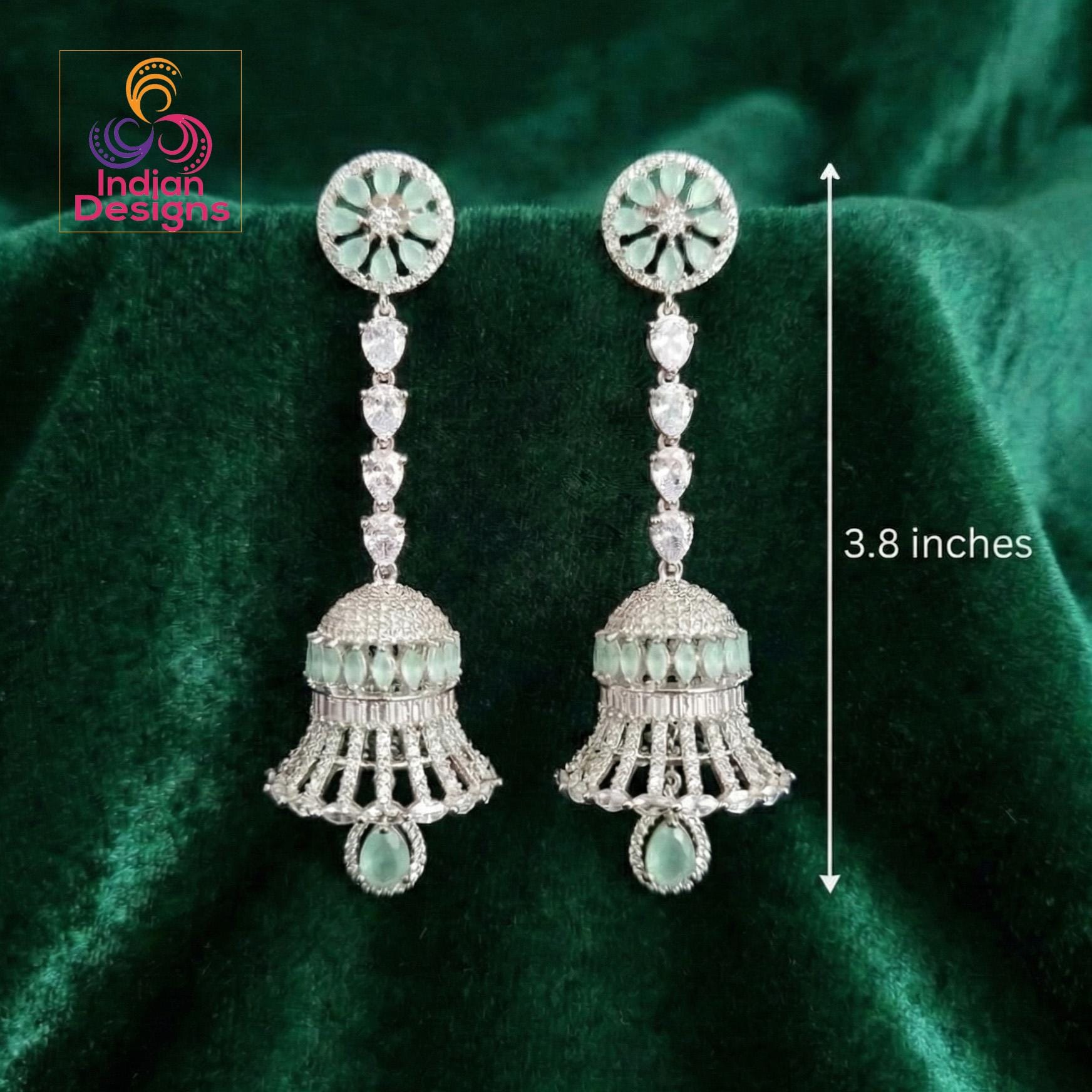 Long Diamond Jhumka Earrings| Party Wear Silver CZ Jhumki| American Diamond Statement Earrings| Indian Bridal Wedding Jewelry| Gift for her