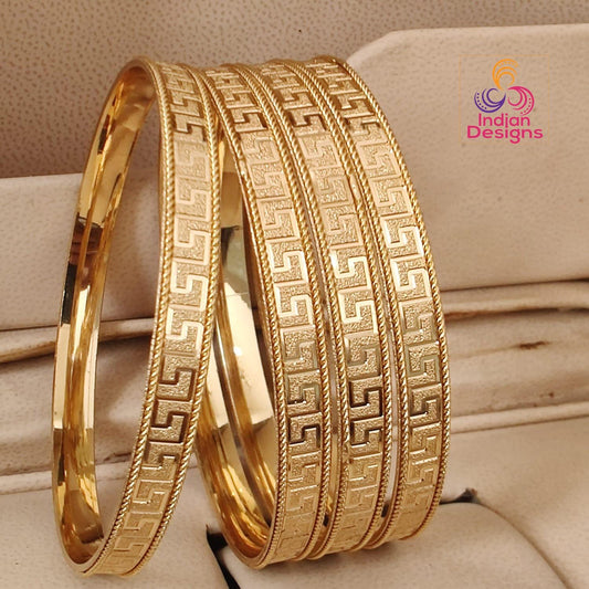 Gold Plated Bangles Set of 4| Indian Daily Wear Jewelry| Traditional 1 Gram Gold Look chudi| Traditional Stackable Bracelets| Gift for Her
