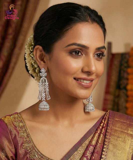 Rose Gold American Diamond Jhumka Earrings | AD Chandelier Long Jhumka earrings | Indian/Punjabi Jhumka | Pakistani Earrings| Gift for her