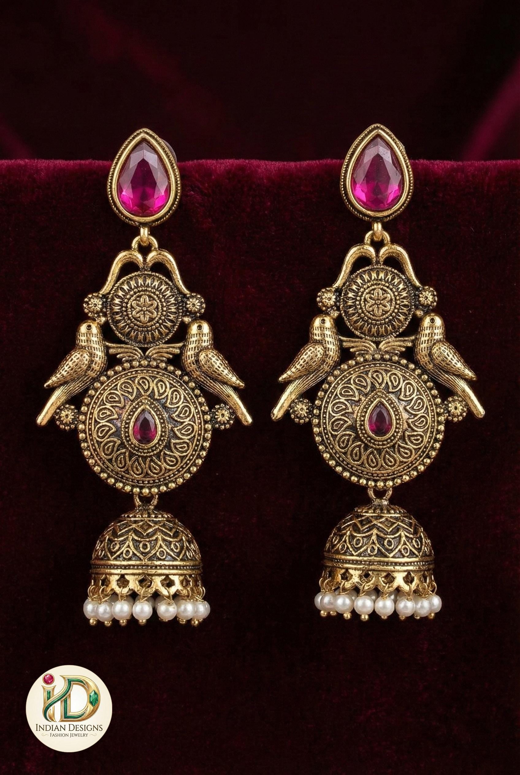 Antique Gold Peacock Jhumka Earrings| Indian Traditional Pearl Drop Jhumki| Matte Gold Finish Traditional Indian Jewelry| Gift for her