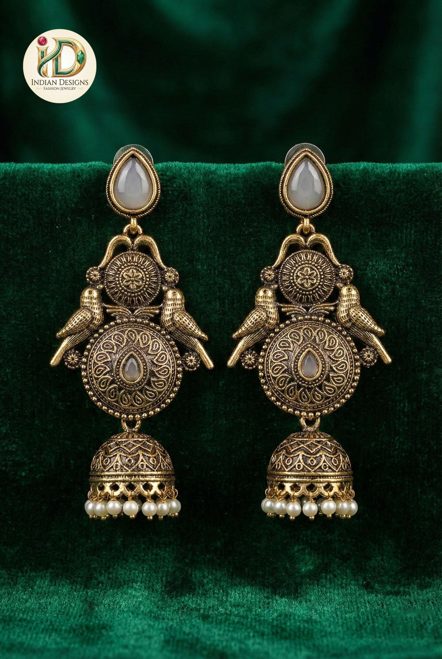 Antique Gold Peacock Jhumka Earrings| Indian Traditional Pearl Drop Jhumki| Matte Gold Finish Traditional Indian Jewelry| Gift for her