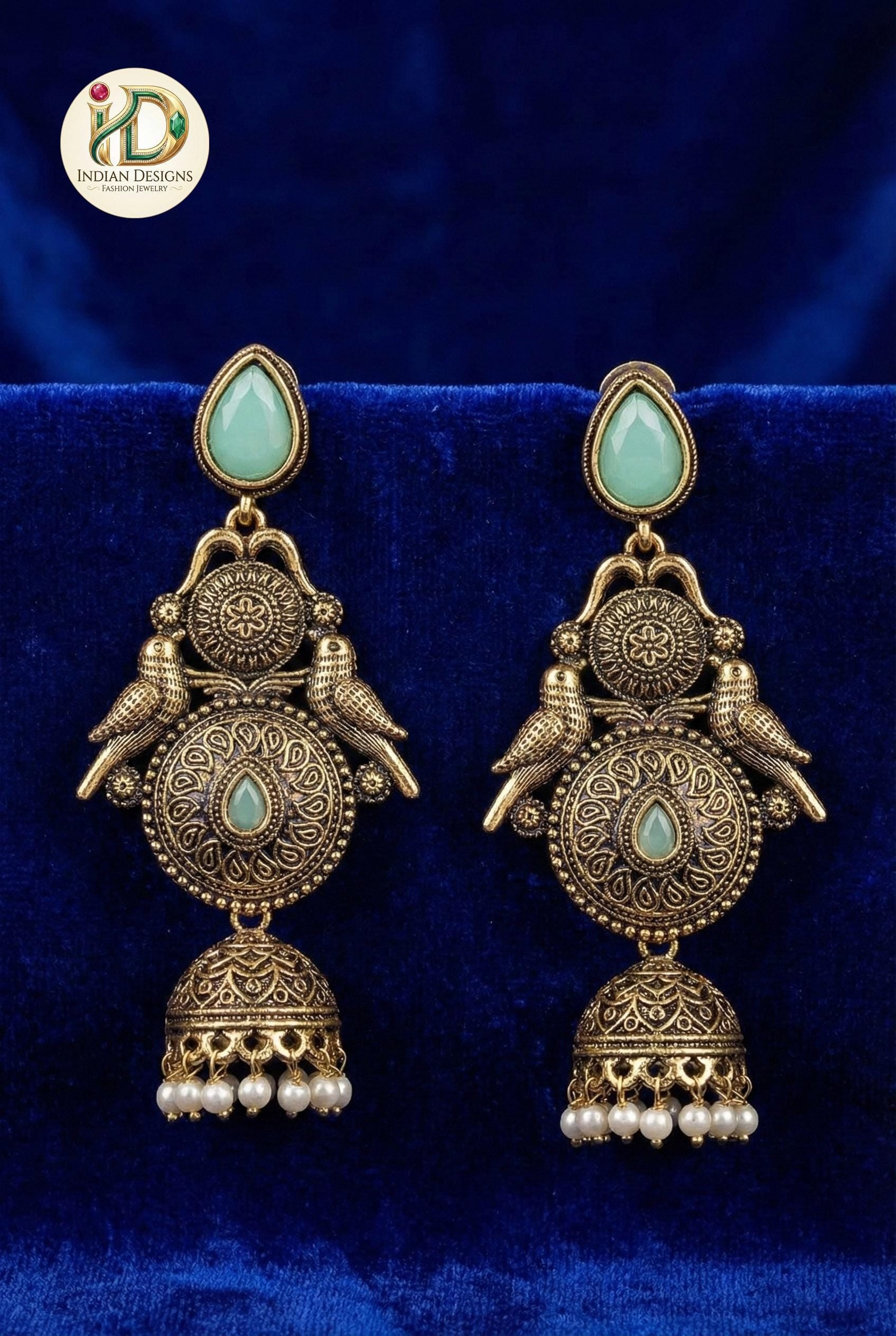 Antique Gold Peacock Jhumka Earrings| Indian Traditional Pearl Drop Jhumki| Matte Gold Finish Traditional Indian Jewelry| Gift for her