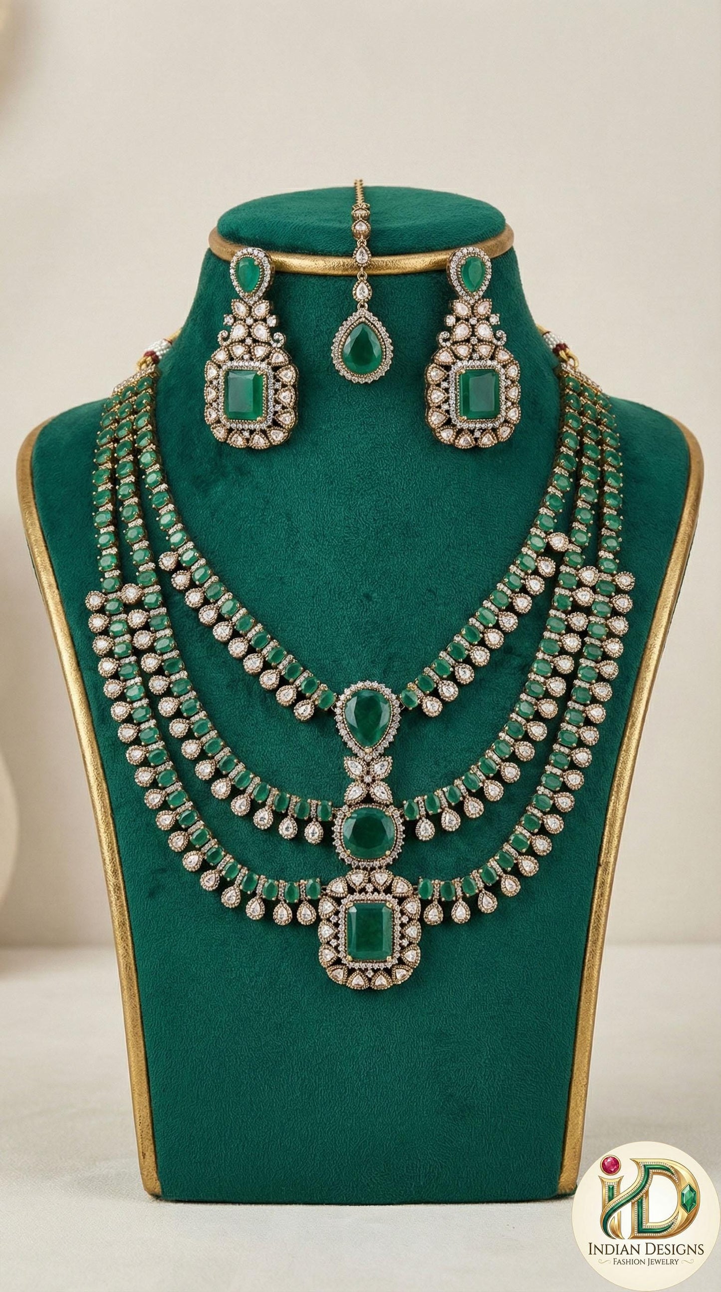 Turquoise Dull-Gold Moissanite Doublet Stone Necklace| Indian Wedding Jewelry| Sabyasachi Necklace| Multi-layered Necklace Set| gift for her