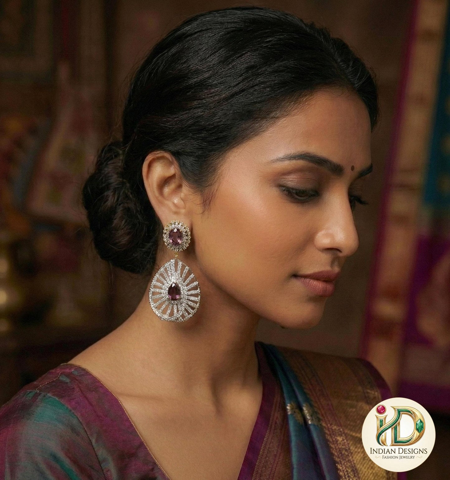 Beautiful Indian fashion Cubic Zirconia stone studded long dangle earrings|High Quality Traditional Wedding Costume Jewelry|Bridal Jewelry