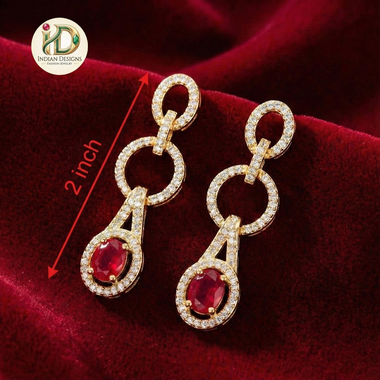 Interlocking Circle Drop Earrings| Modern Geometric Dangle Earrings| Gold Plated CZ Oval Stone Dangle| Contemporary Cocktail Earrings