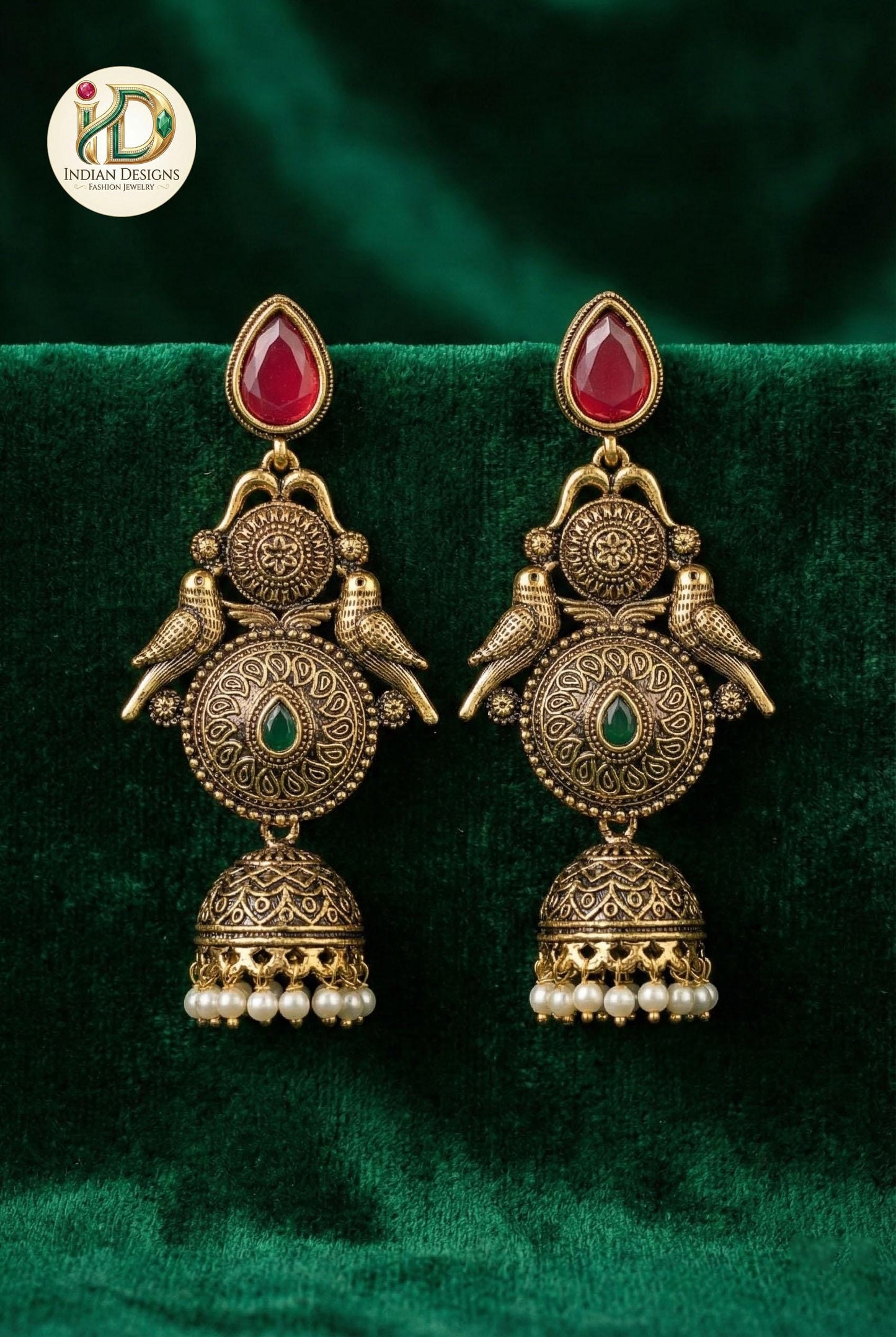 Antique Gold Peacock Jhumka Earrings| Indian Traditional Pearl Drop Jhumki| Matte Gold Finish Traditional Indian Jewelry| Gift for her