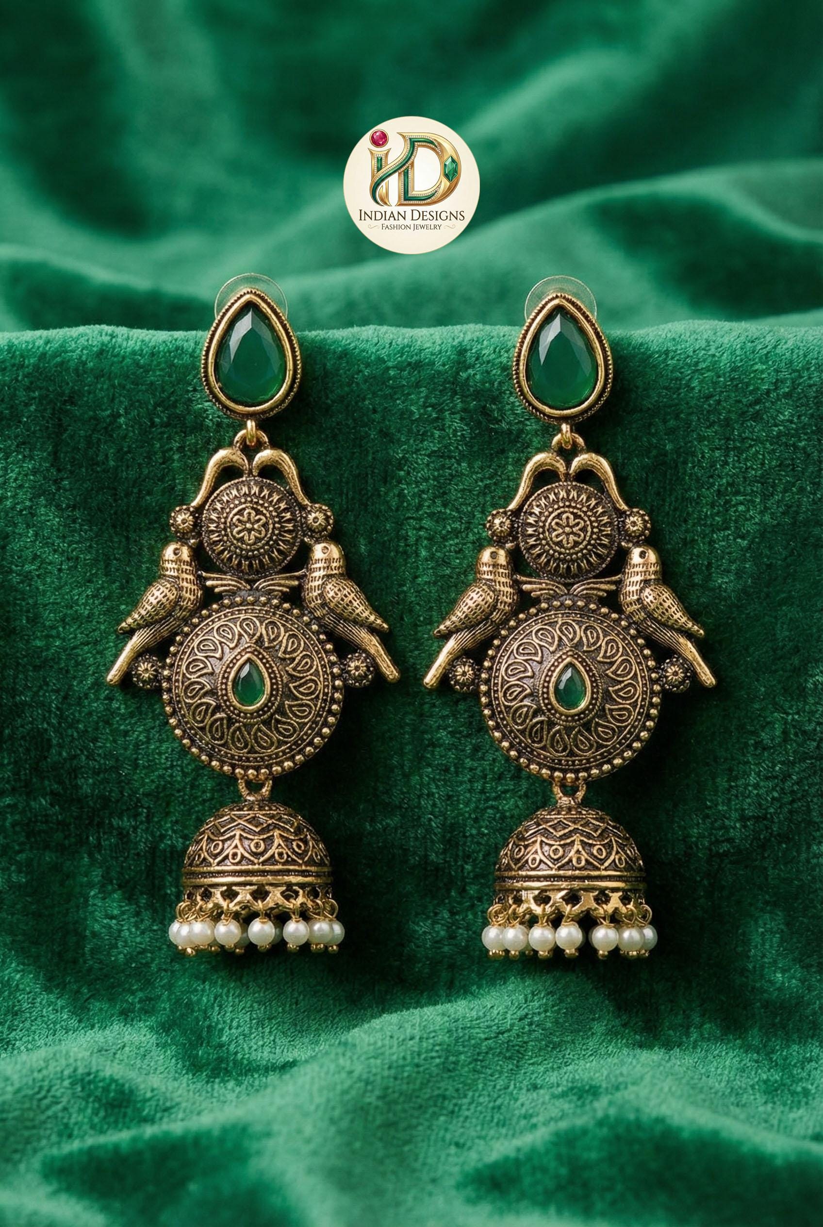 Antique Gold Peacock Jhumka Earrings| Indian Traditional Pearl Drop Jhumki| Matte Gold Finish Traditional Indian Jewelry| Gift for her