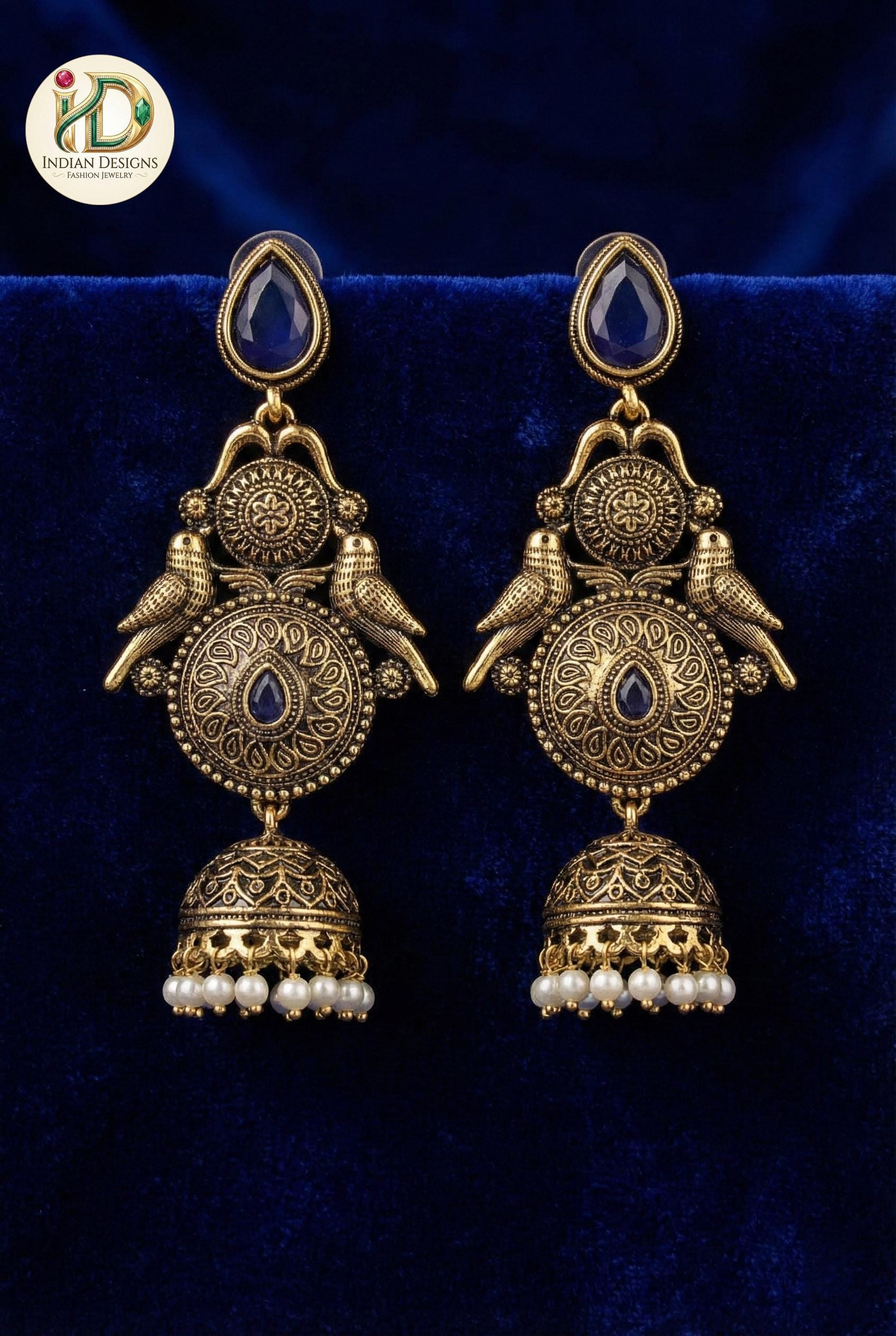 Antique Gold Peacock Jhumka Earrings| Indian Traditional Pearl Drop Jhumki| Matte Gold Finish Traditional Indian Jewelry| Gift for her