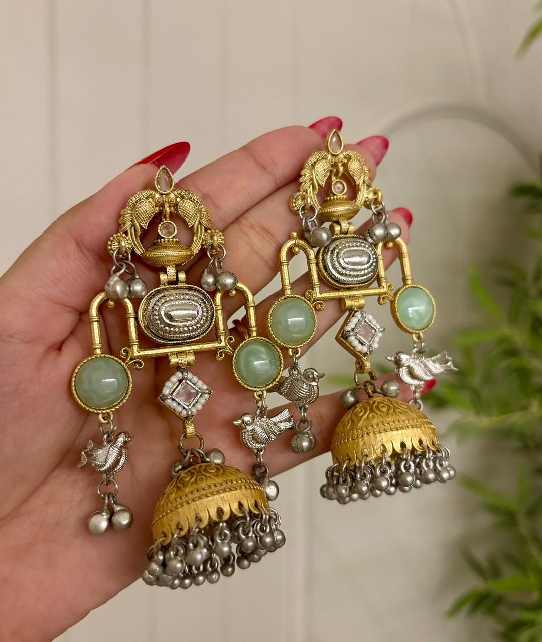 Oxidized silver & gold indian earrings with ghungroo bells| german silver dual tone earrings| statement earrings| bohemian ethnic jewelry