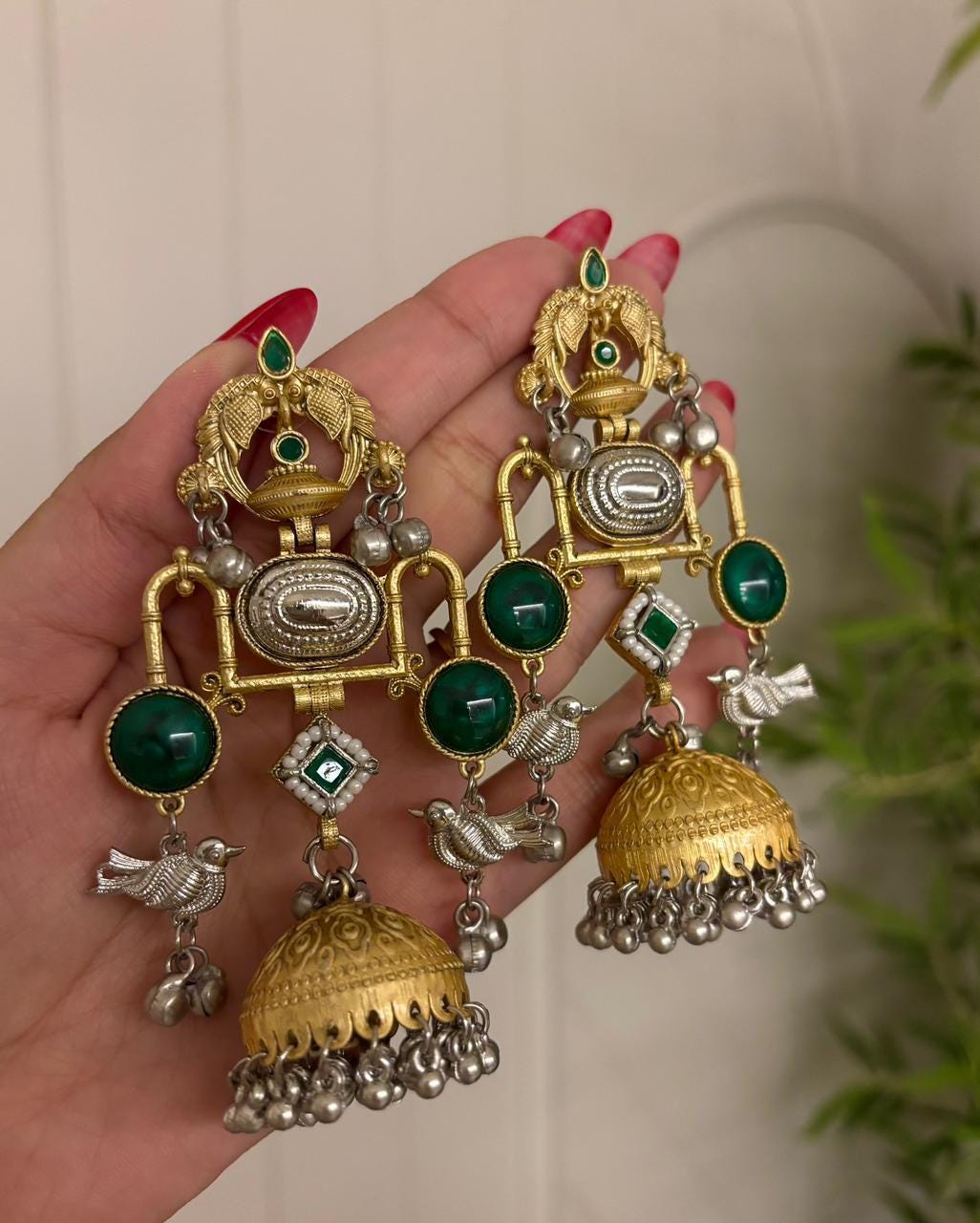 Oxidized silver & gold indian earrings with ghungroo bells| german silver dual tone earrings| statement earrings| bohemian ethnic jewelry