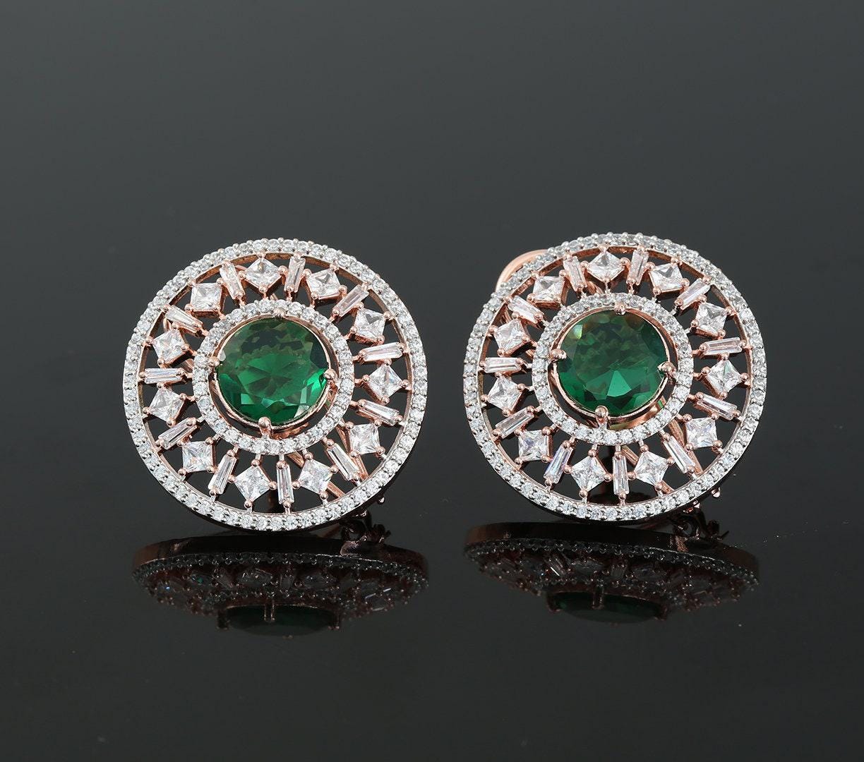New Fashion Clip on Stud Tops with American Diamonds and Topaz CZ Stones|Traditional Bollywood Fashion Stud Earrings|Indian Jewelry