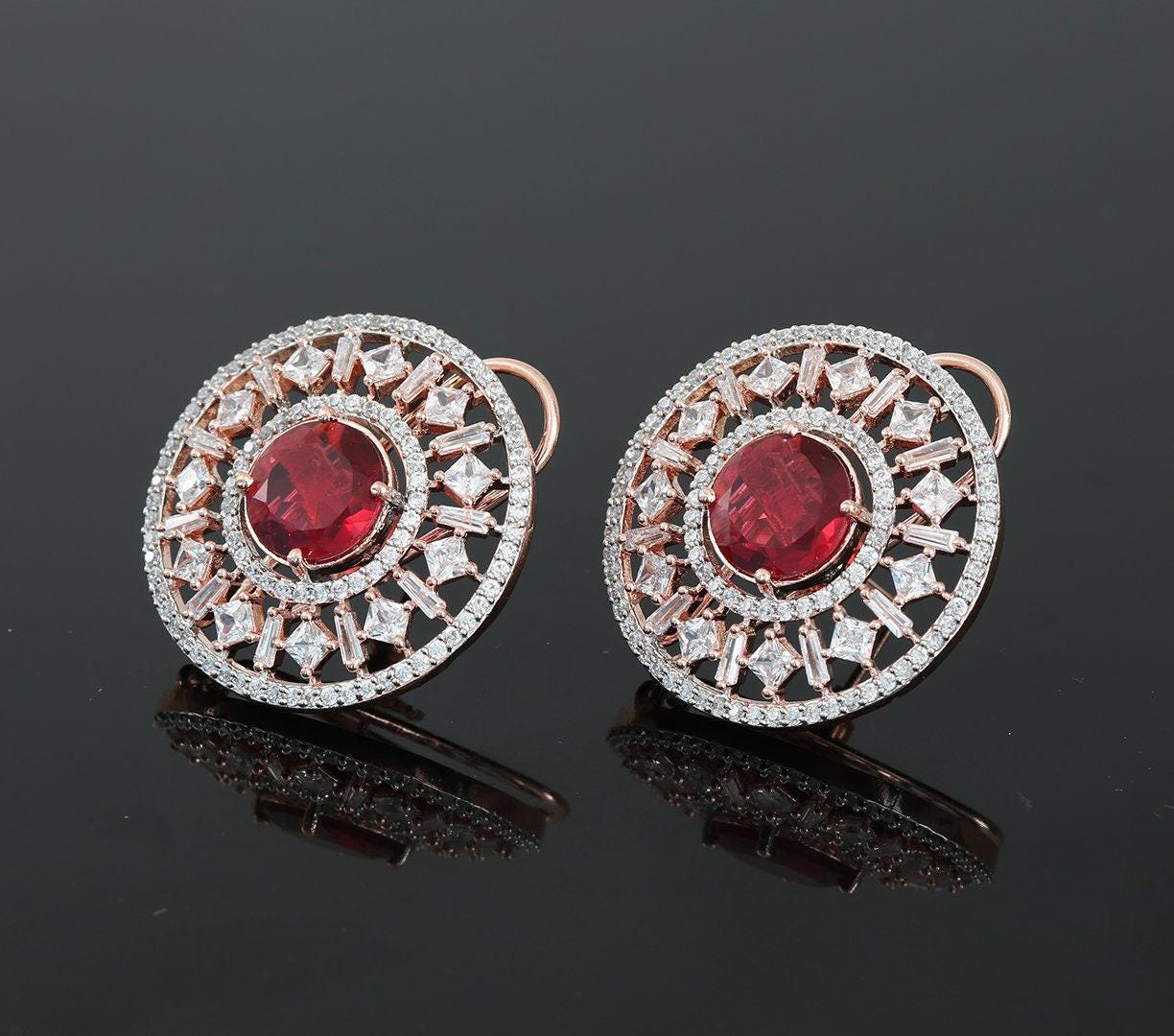 New Fashion Clip on Stud Tops with American Diamonds and Topaz CZ Stones|Traditional Bollywood Fashion Stud Earrings|Indian Jewelry