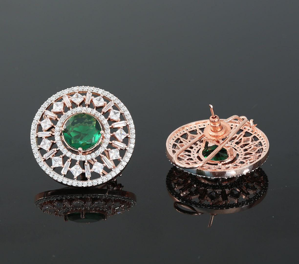 New Fashion Clip on Stud Tops with American Diamonds and Topaz CZ Stones|Traditional Bollywood Fashion Stud Earrings|Indian Jewelry