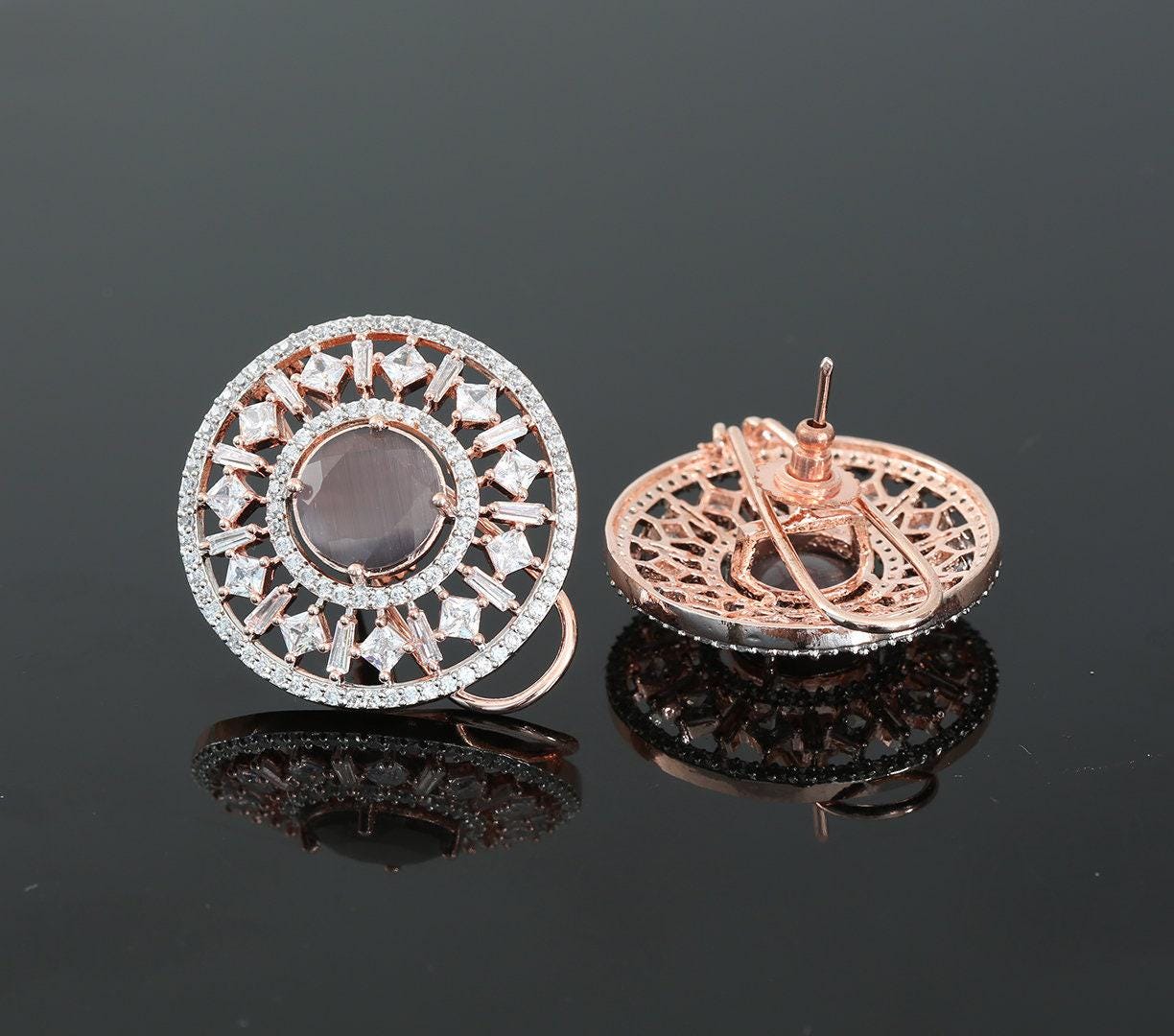 New Fashion Clip on Stud Tops with American Diamonds and Topaz CZ Stones|Traditional Bollywood Fashion Stud Earrings|Indian Jewelry