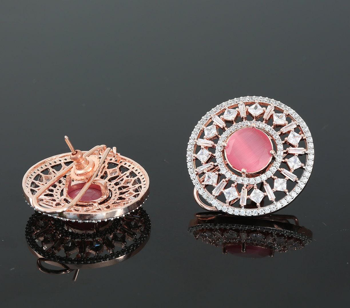 New Fashion Clip on Stud Tops with American Diamonds and Topaz CZ Stones|Traditional Bollywood Fashion Stud Earrings|Indian Jewelry