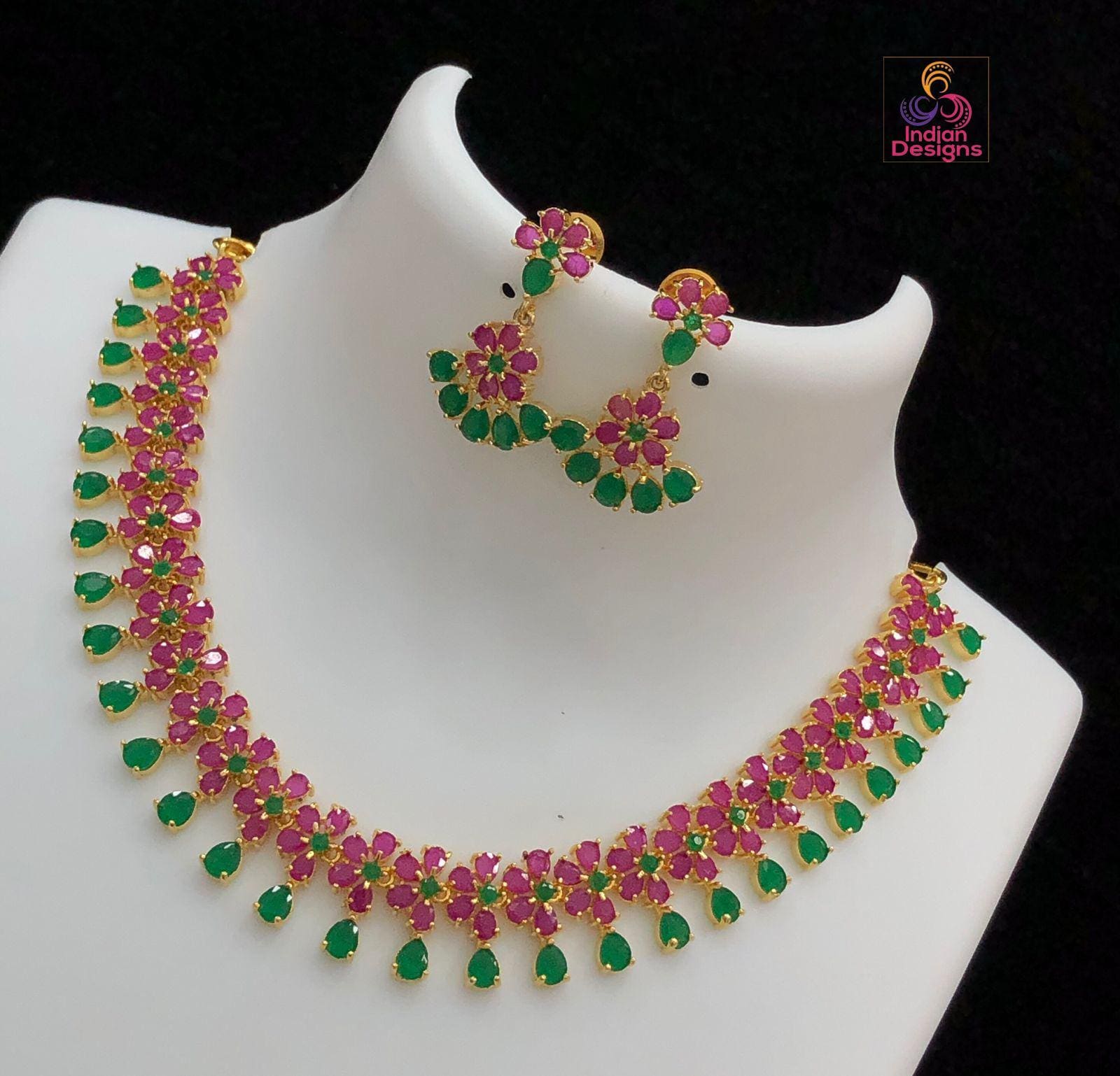Gold Plated Exclusive Pearls and Red coral stones Floral motif Necklace | Indian Jewelry | Gift for her