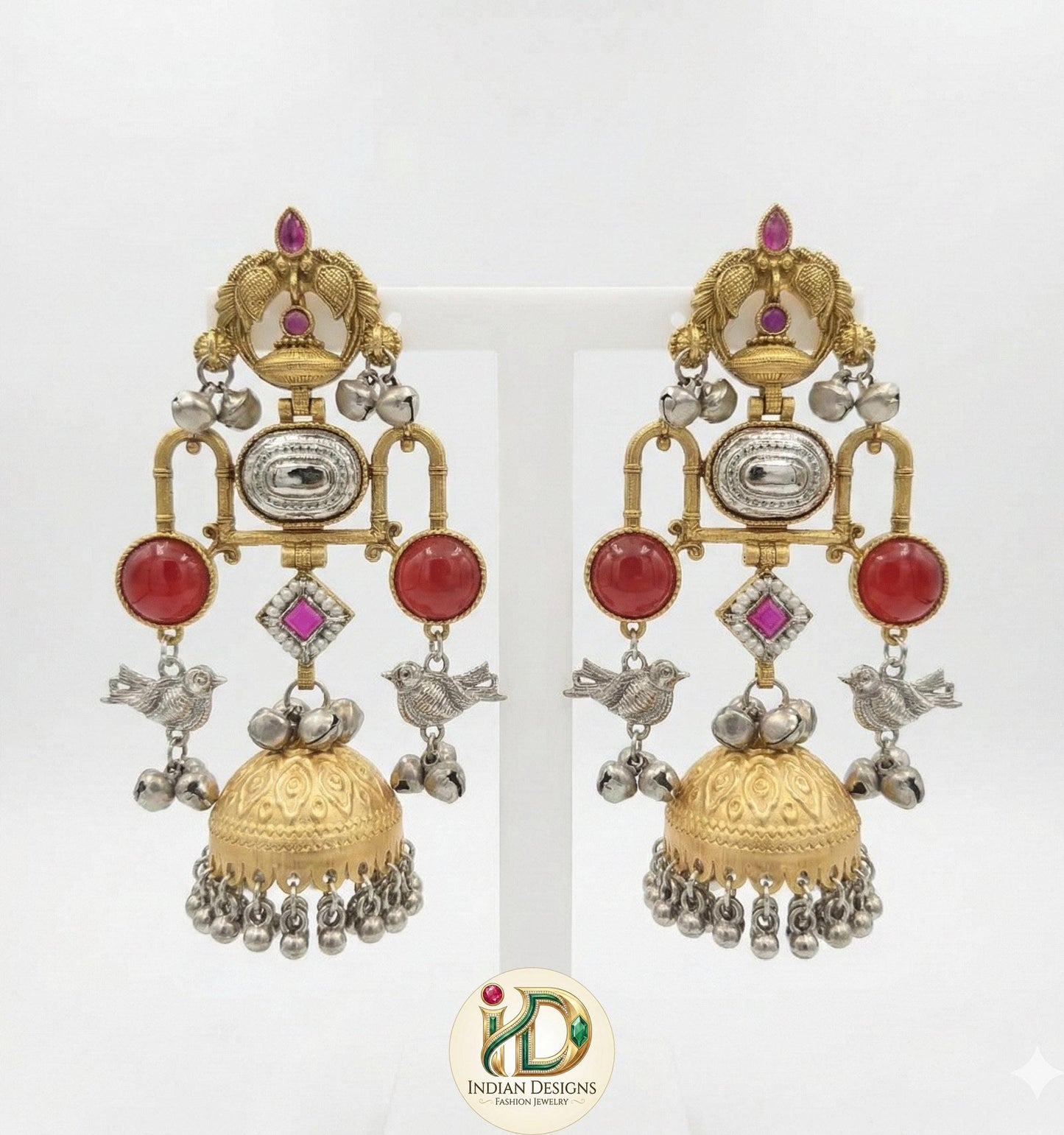 Oxidized silver & gold indian earrings with ghungroo bells| german silver dual tone earrings| statement earrings| bohemian ethnic jewelry