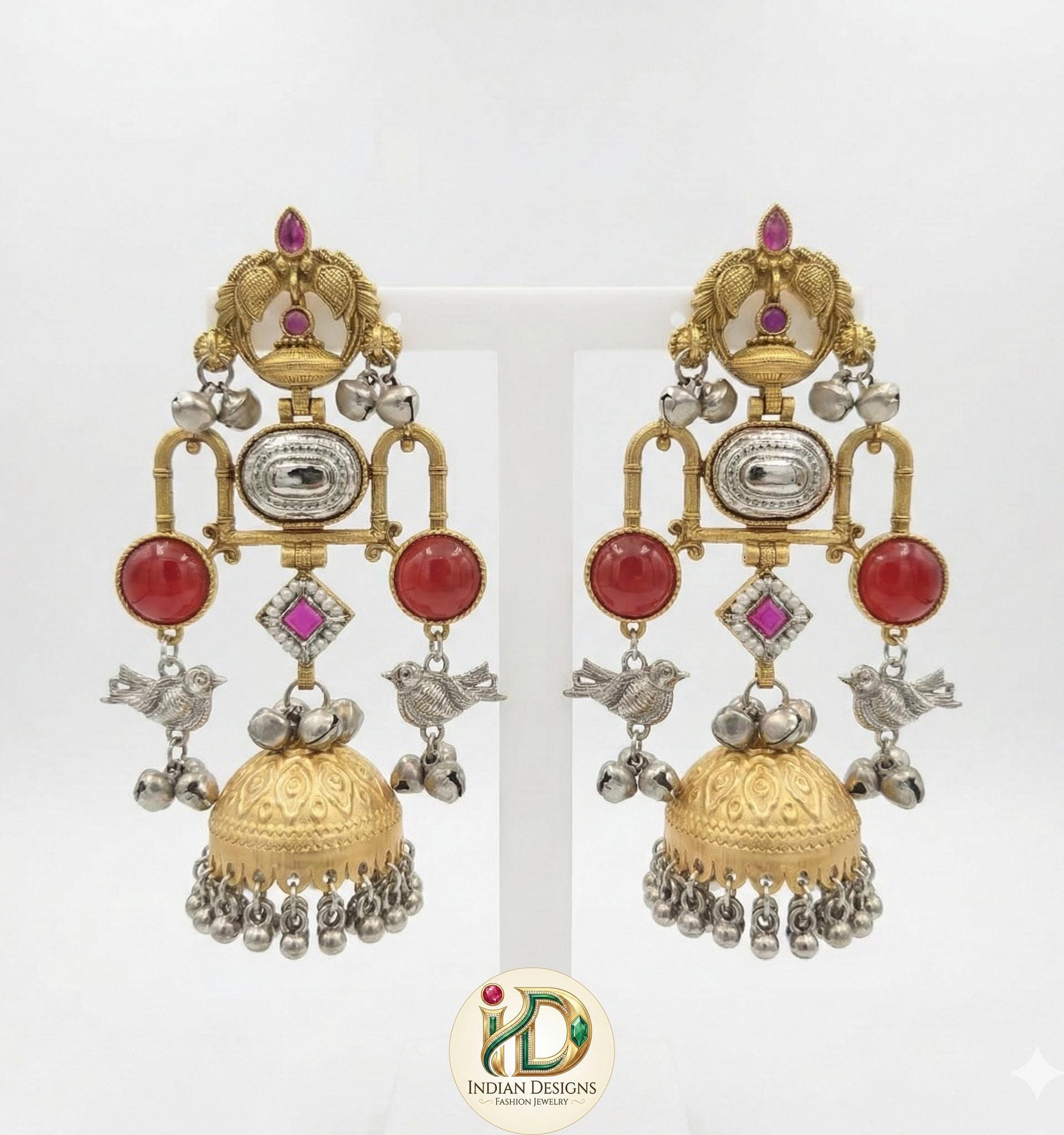 Oxidized silver & gold indian earrings with ghungroo bells| german silver dual tone earrings| statement earrings| bohemian ethnic jewelry