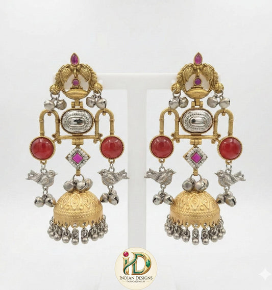Oxidized silver & gold indian earrings with ghungroo bells| german silver dual tone earrings| statement earrings| bohemian ethnic jewelry