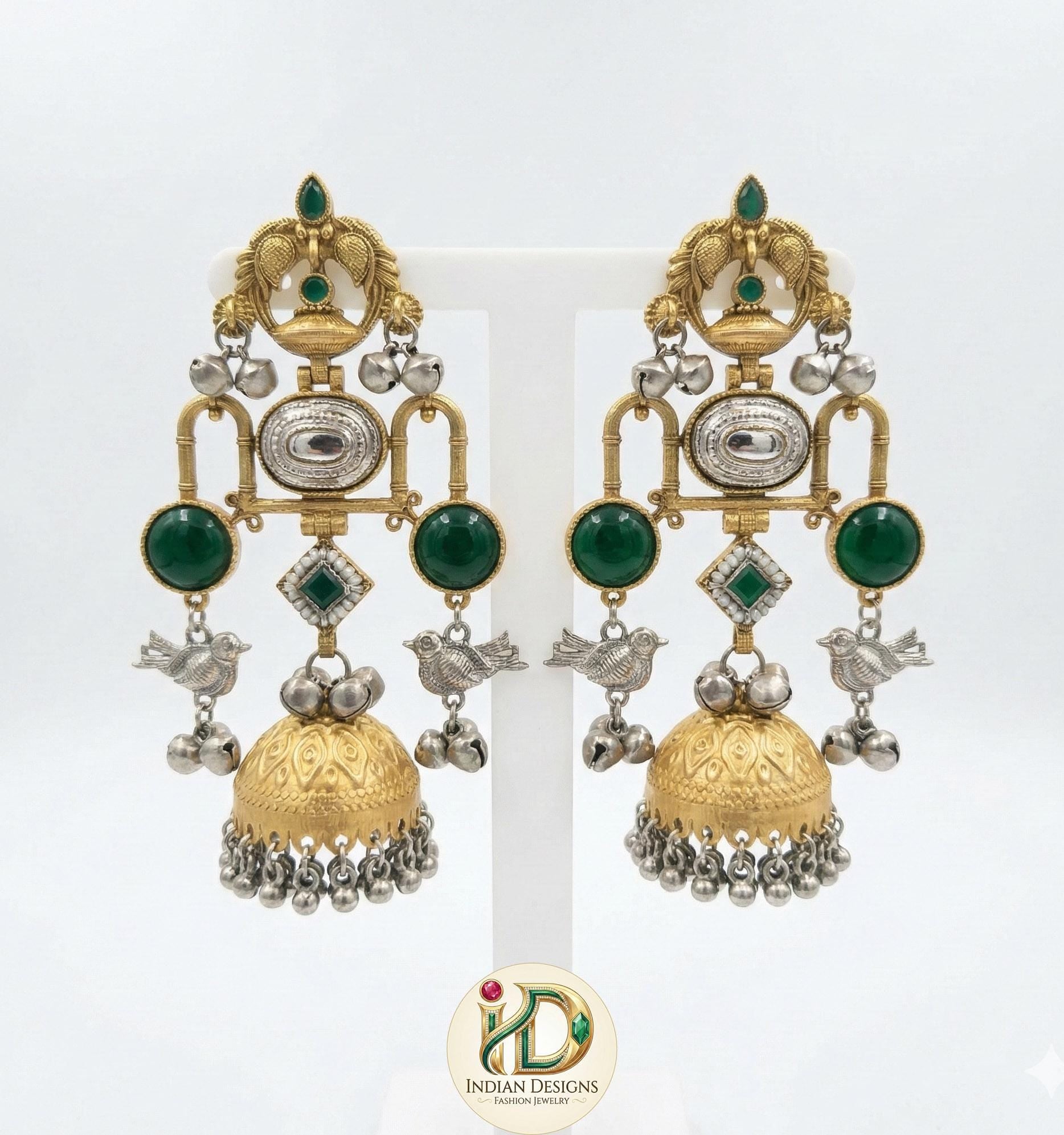 Oxidized silver & gold indian earrings with ghungroo bells| german silver dual tone earrings| statement earrings| bohemian ethnic jewelry