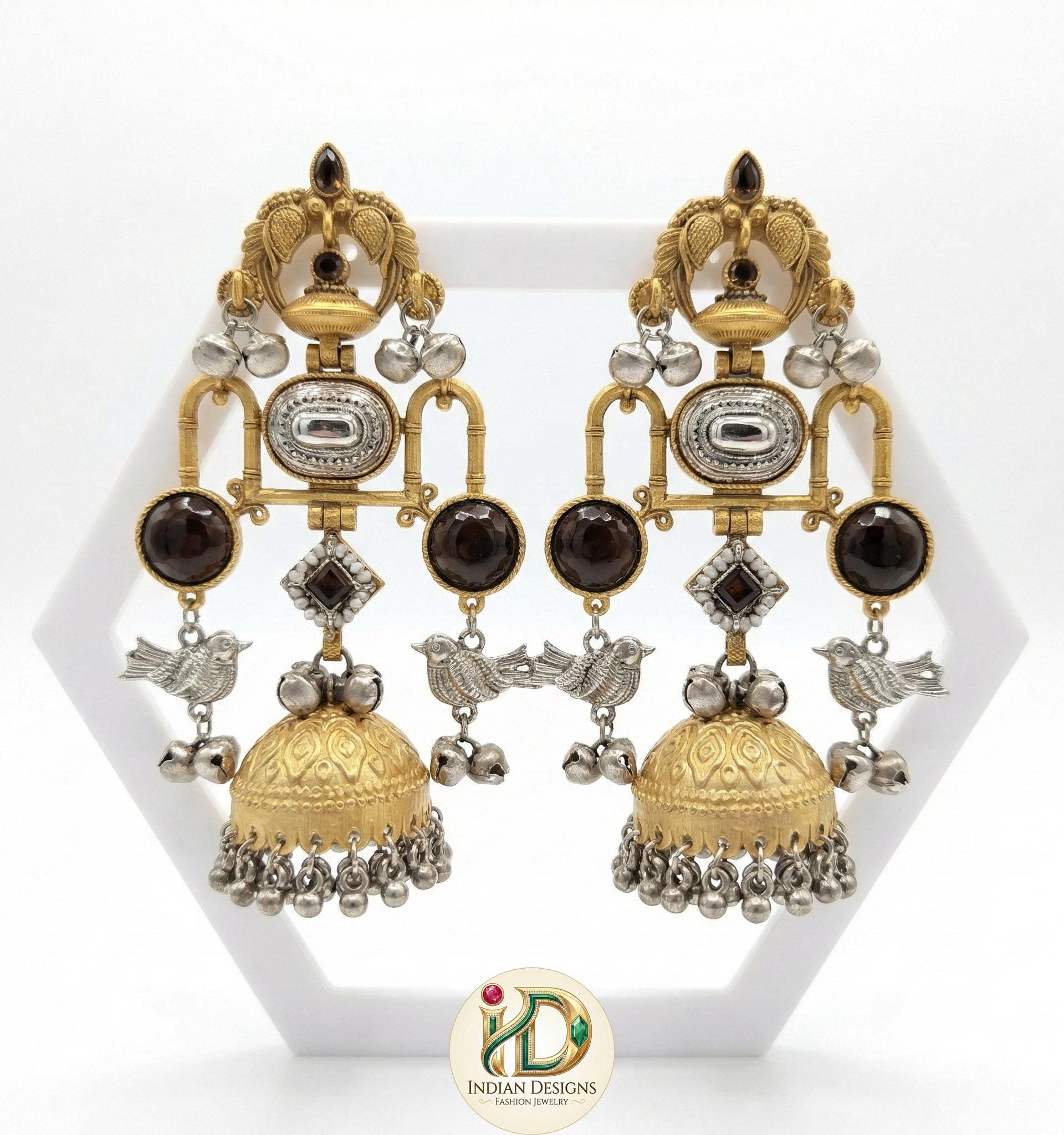 Oxidized silver & gold indian earrings with ghungroo bells| german silver dual tone earrings| statement earrings| bohemian ethnic jewelry