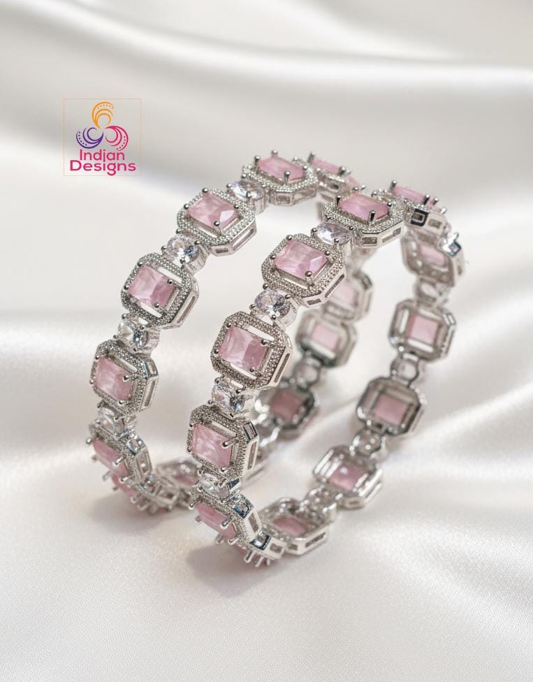 American diamond bangles| cz stone bangles| silver finish ad bracelets| party wear ad kada set| wedding jewelry bangles| gift for her