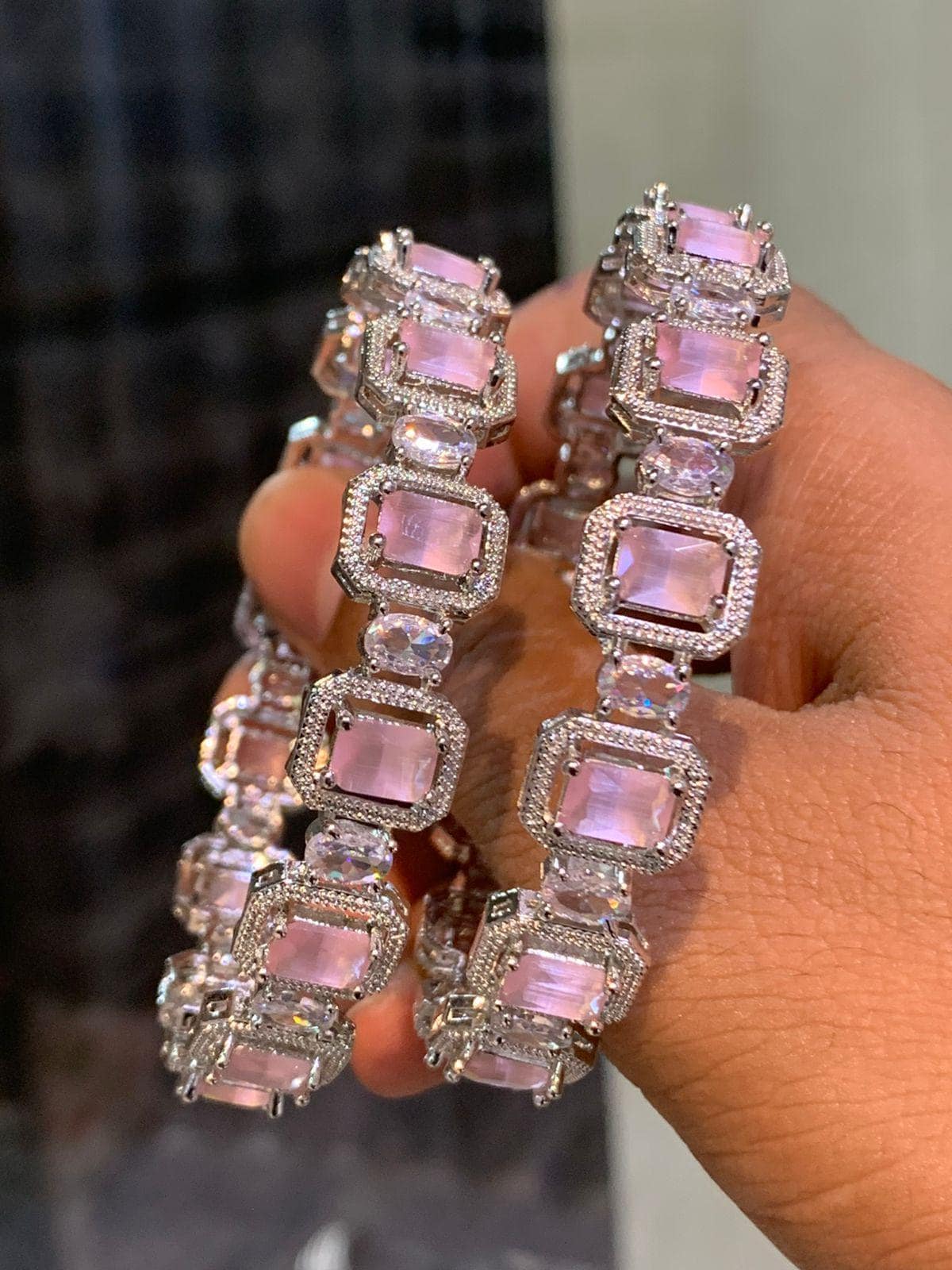 American diamond bangles| cz stone bangles| silver finish ad bracelets| party wear ad kada set| wedding jewelry bangles| gift for her