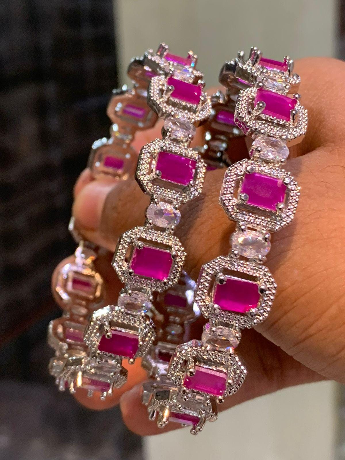 American diamond bangles| cz stone bangles| silver finish ad bracelets| party wear ad kada set| wedding jewelry bangles| gift for her