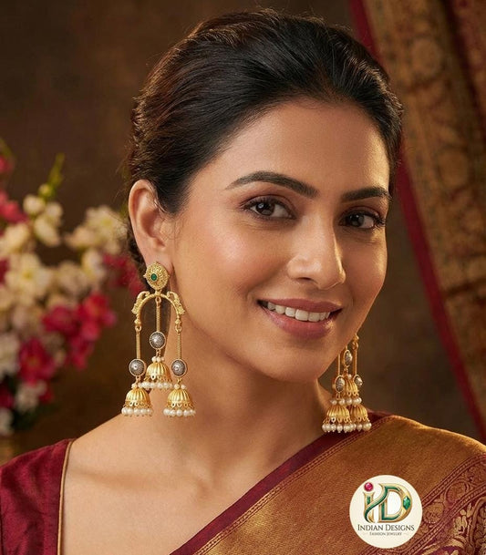 Antique Gold Triple Jhumka Earrings| Long Peacock Jhumki| Oxidized Silver & Gold Indian Statement Earrings| Bohemian Ethnic Jewelry