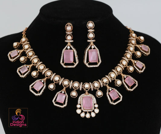 Victorian gold polish kundan necklace set| uncut polki diamond kundan stone necklace| indian wedding bridal statement necklace|gift for her