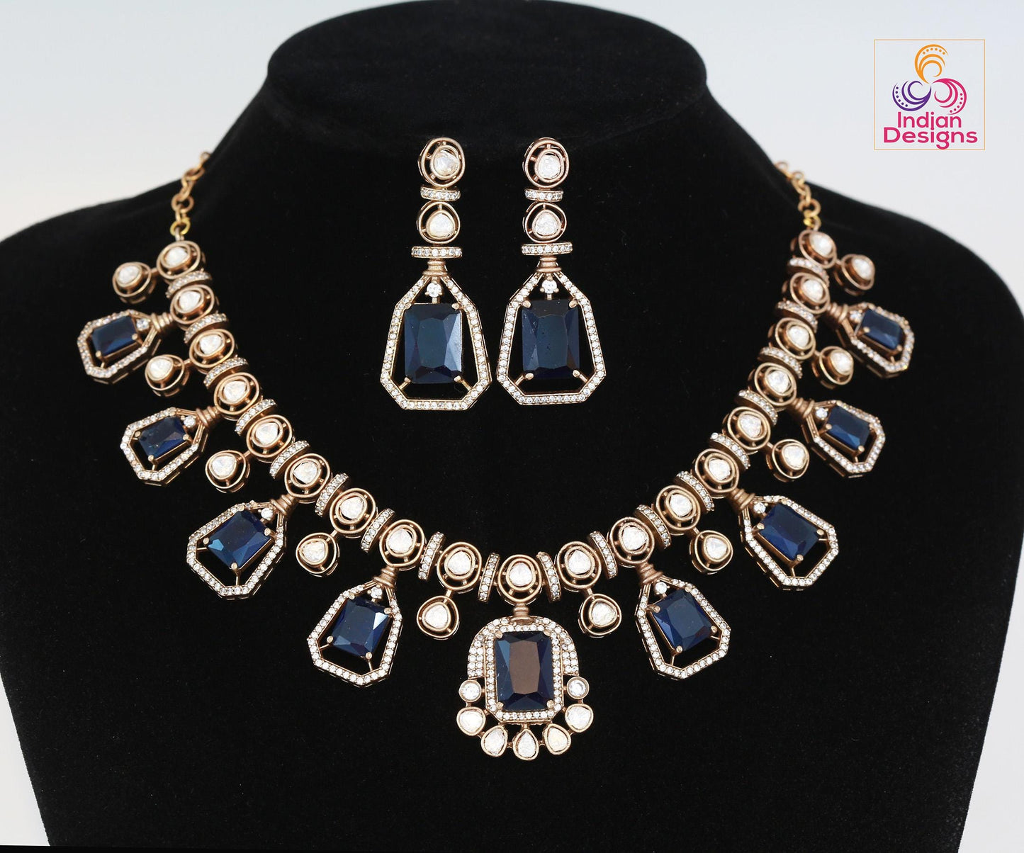 Victorian gold polish kundan necklace set| uncut polki diamond kundan stone necklace| indian wedding bridal statement necklace|gift for her