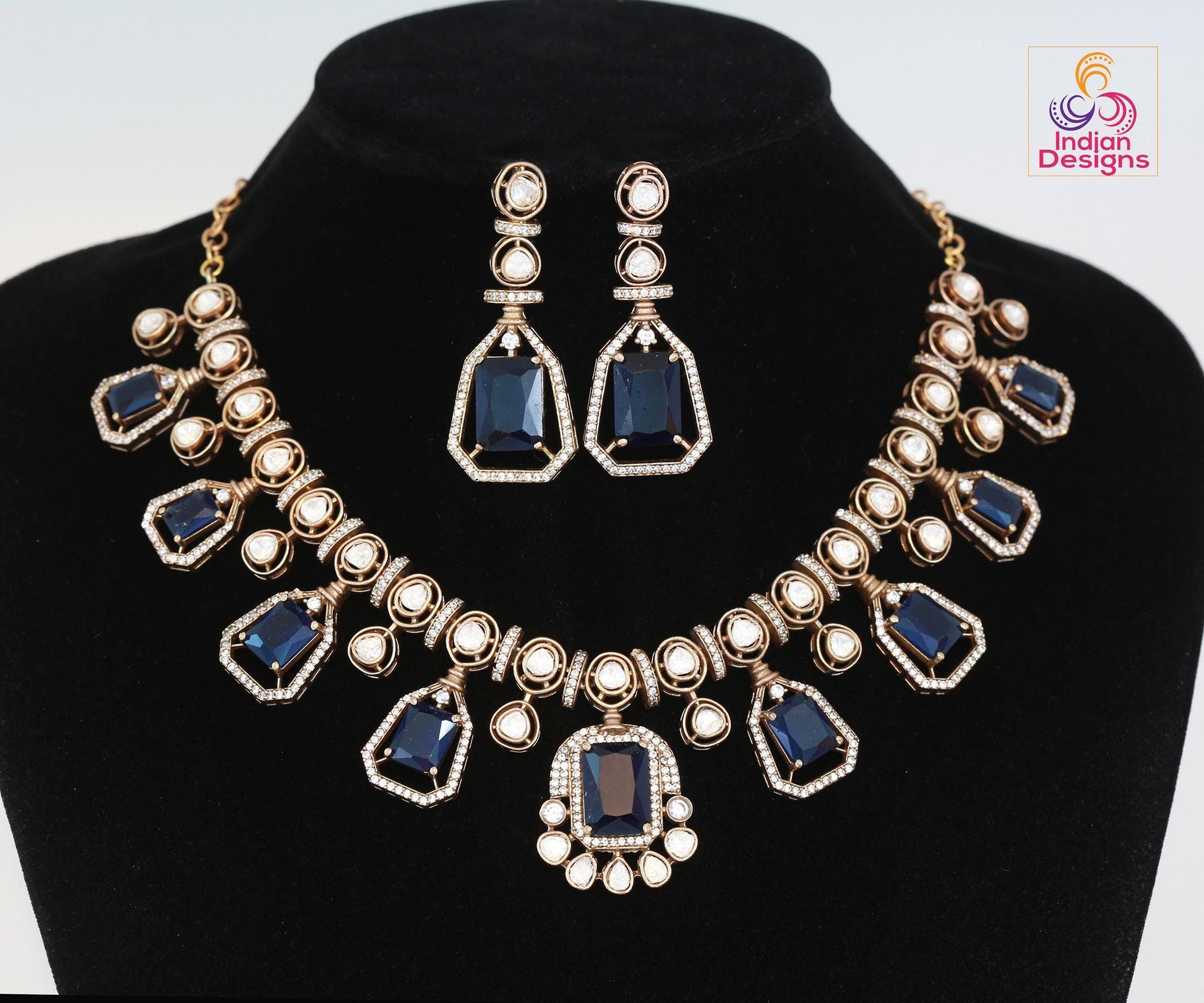 Victorian gold polish kundan necklace set| uncut polki diamond kundan stone necklace| indian wedding bridal statement necklace|gift for her